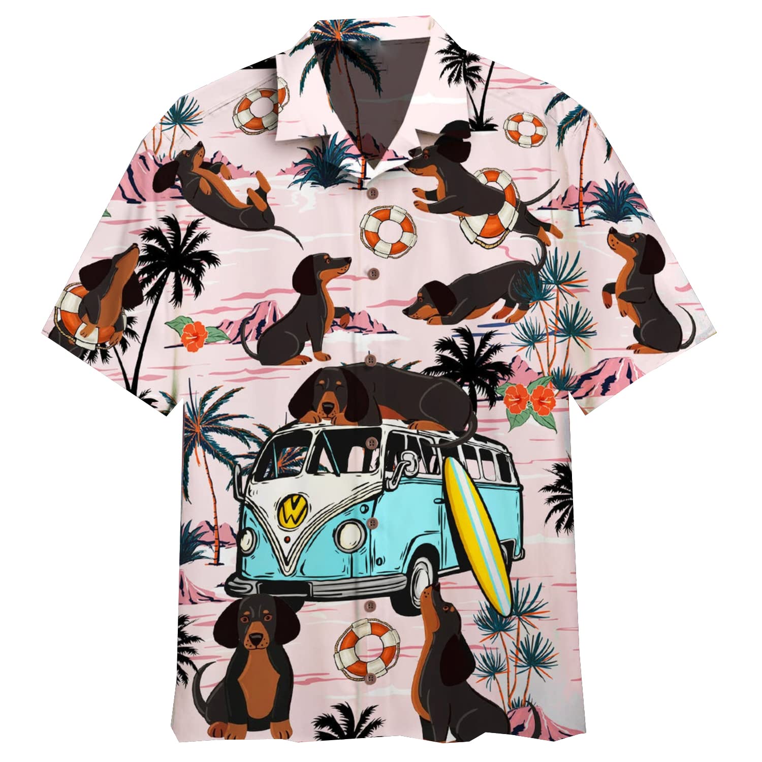 Men's Hawaiian Shirts for Dogs Lovers - Tropical Summer Short Sleeve Button Down Shirts | Perfect for Beach Parties, Luau Events & Casual Wear