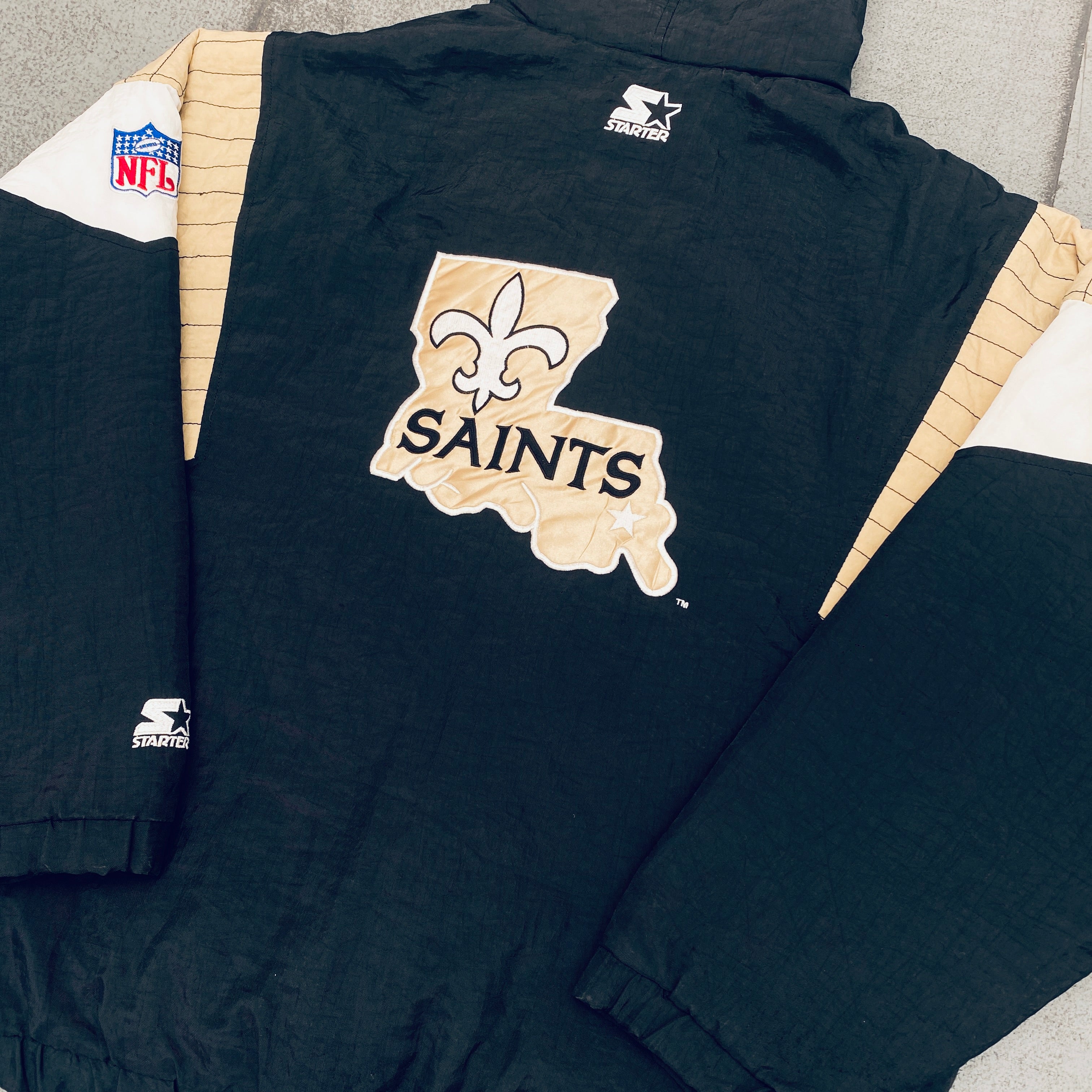 New Orleans Saints 1990s 1/4 Zip Proline Starter Breakaway Jacket - XL | Vintage NFL Football Pullover for Men | Perfect for Game Day, Tailgating & Saints Fan Collection