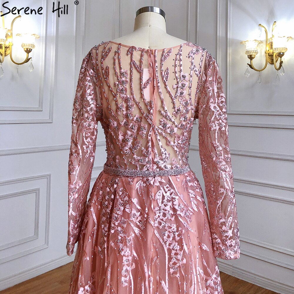 Serene Hill Muslim Pink Overskirt Mermaid Evening Dress with Beaded Feather Details - Luxury Formal Gown for Women 2025 | Perfect for Weddings, Prom, Gala & Special Occasions