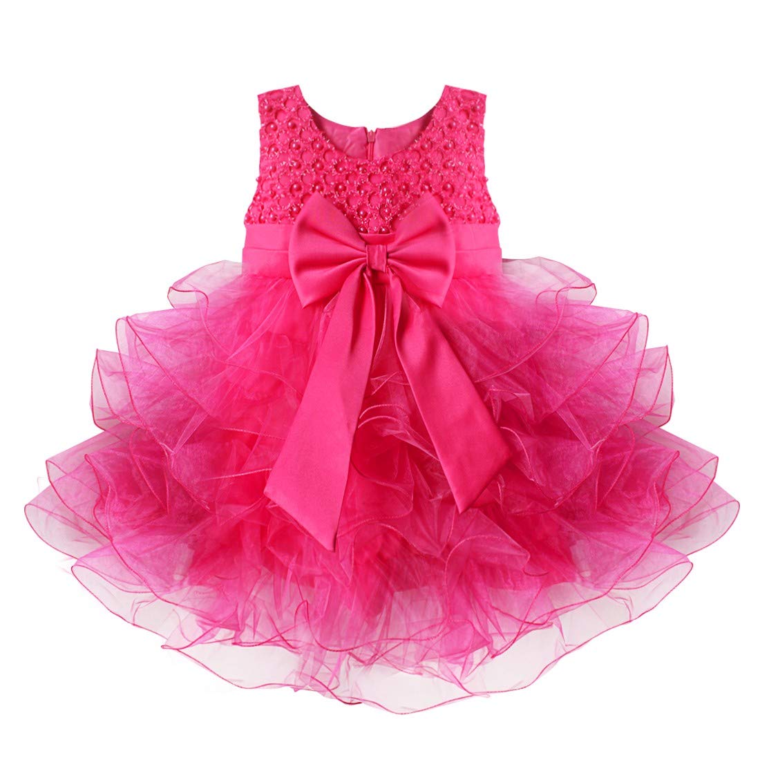 TiaoBug Toddler Baby Girls Flower Ruffled Princess Bowknot Dress for Wedding, Pageant, Christening, Baptism & Communion Party - Perfect for Special Occasions & Photo Shoots