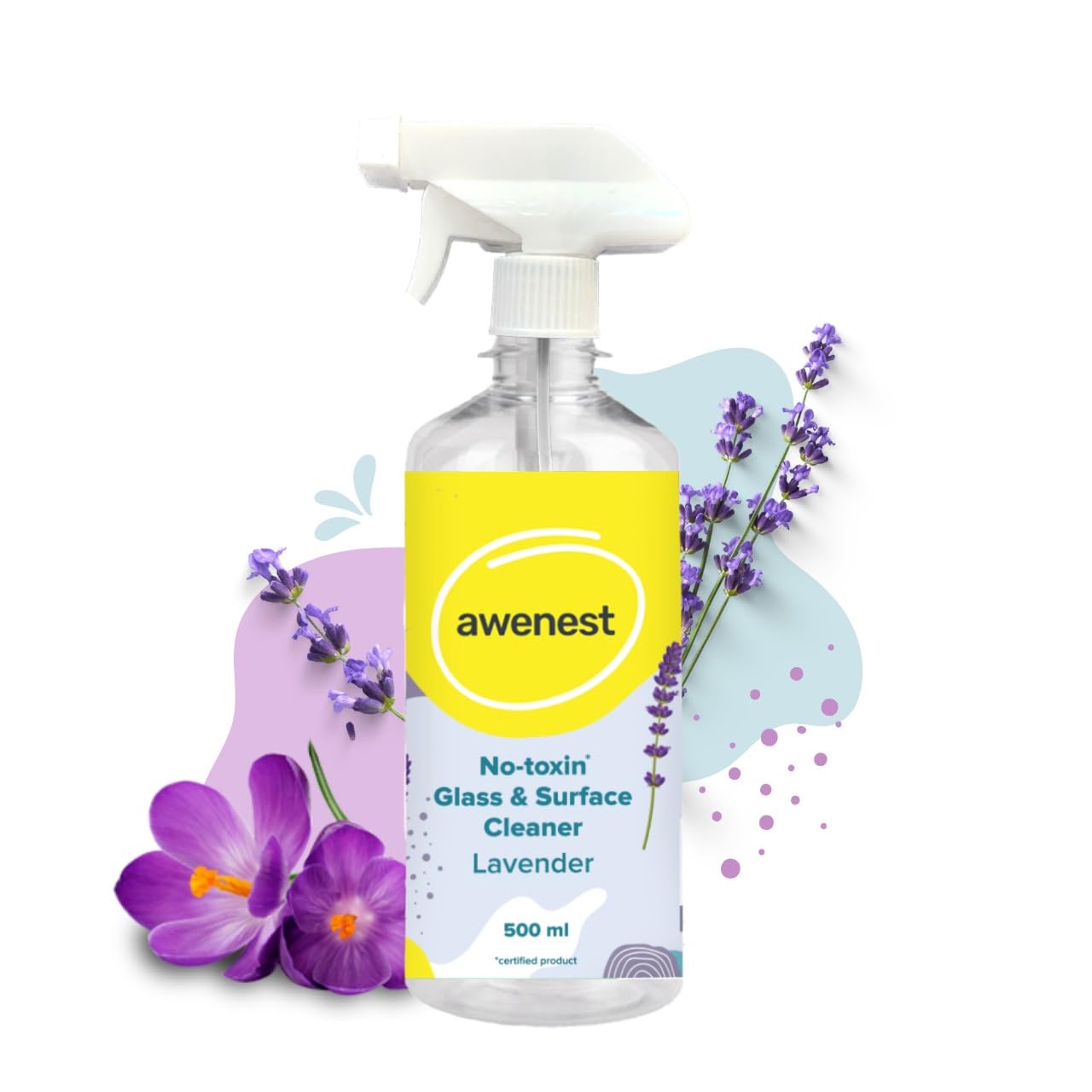 Awenest Plant-Based Glass & Multipurpose Cleaner Concentrate Refill with Sea Salt & Lavender | All-Purpose Cleaner for Windows, Mirrors, Countertops, Tiles | Organic, Eco-Friendly Stain Remover (500ml) | Perfect for Kitchen, Bathroom & Household Cleaning