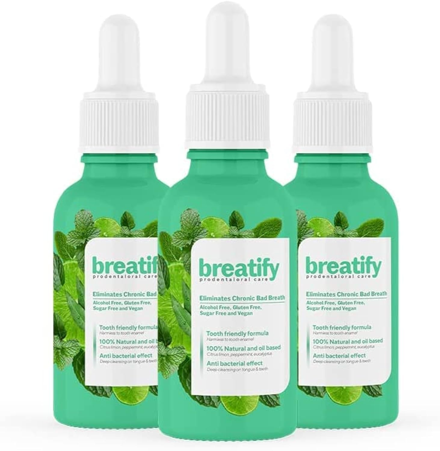 Breatify Bad Breath Eliminating Serum - Fresh Breath Oral Drops for Mouth Odor Removal - Portable 20mL (0.68oz) Travel Size - Pack of 3 for Daily Use at Work, Dates & Social Events