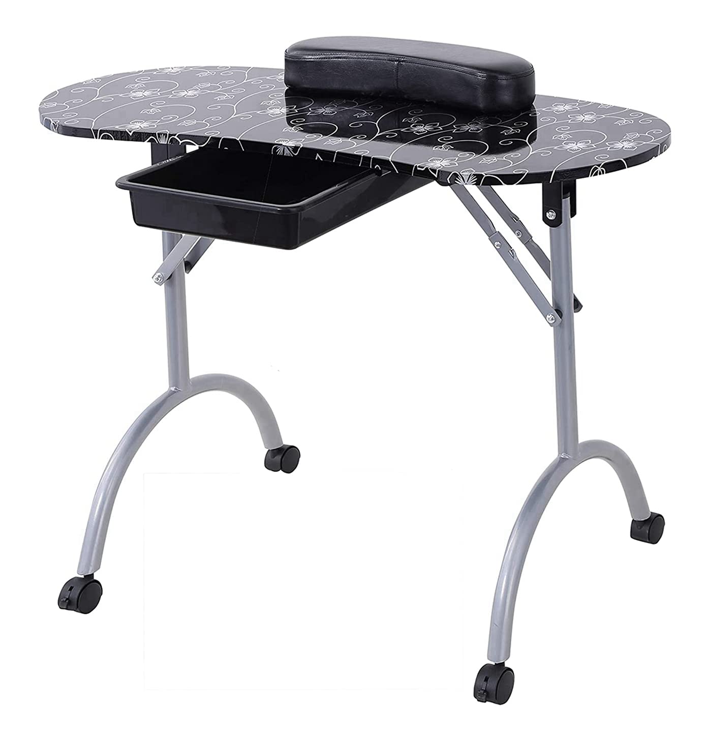 Portable Foldable Manicure Nail Tech Table with Large Storage Drawer & Lockable Wheels - Perfect for Home Salons, Mobile Nail Technicians & Professional Nail Studios