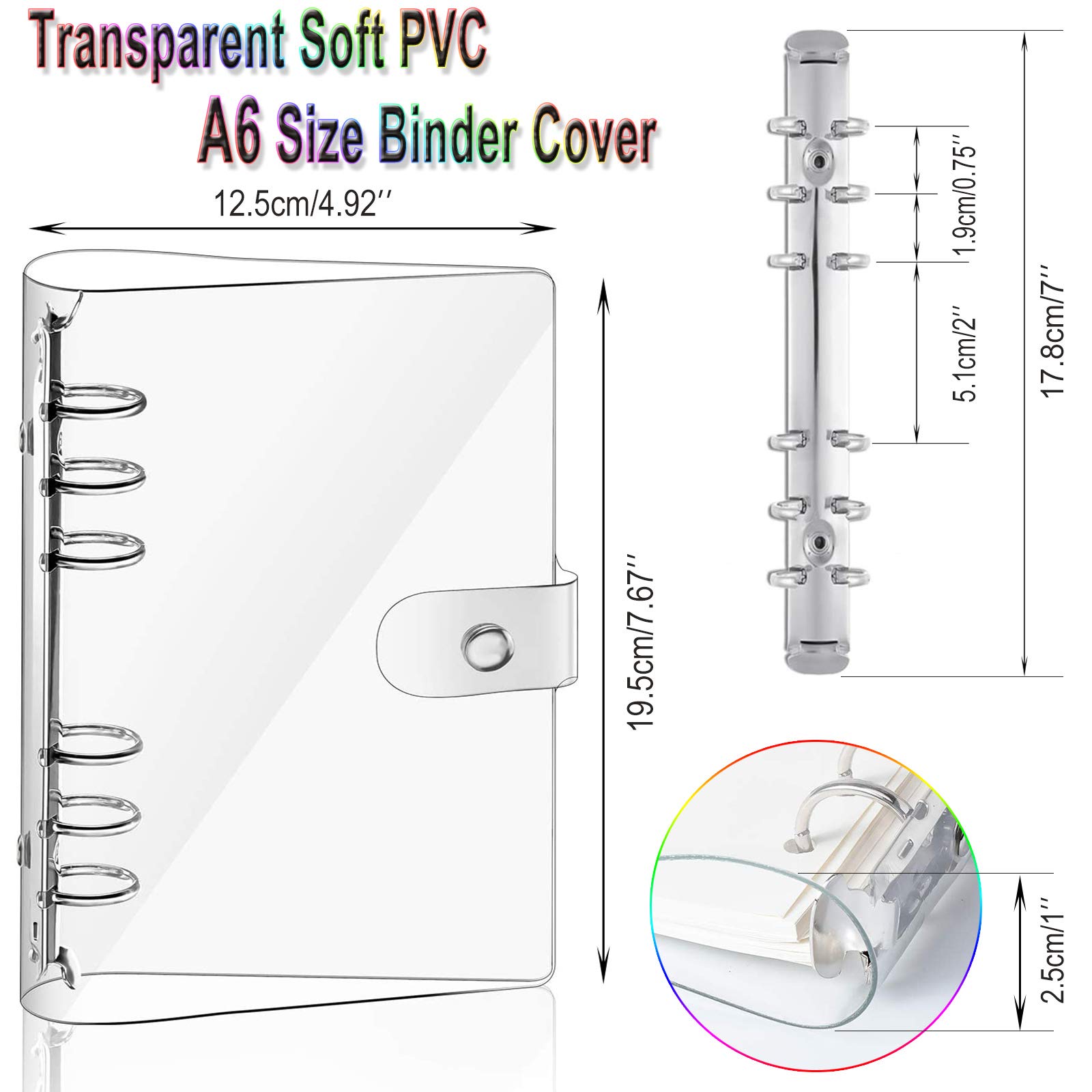 2 Pack A6 Clear Soft PVC Notebook Cover - Refillable Loose Leaf Binder for Personal Planner, Organizer, Journal - Transparent PVC Sheet Protector for School, Office, Home Use