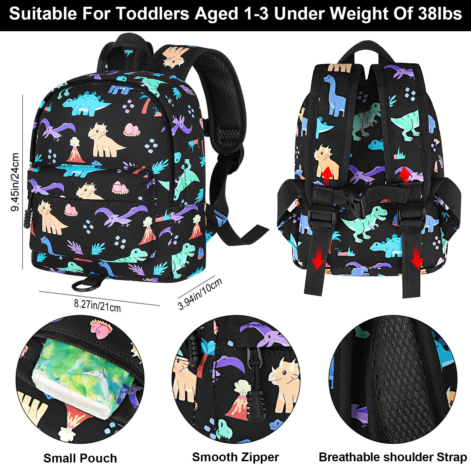 Accmor Toddler Backpack Leash - Cute Dinosaur Anti-Lost Safety Harness for Kids | Adjustable Child Walking Tether for Boys & Girls | Perfect for Outdoor Travel, Shopping & Park Adventures