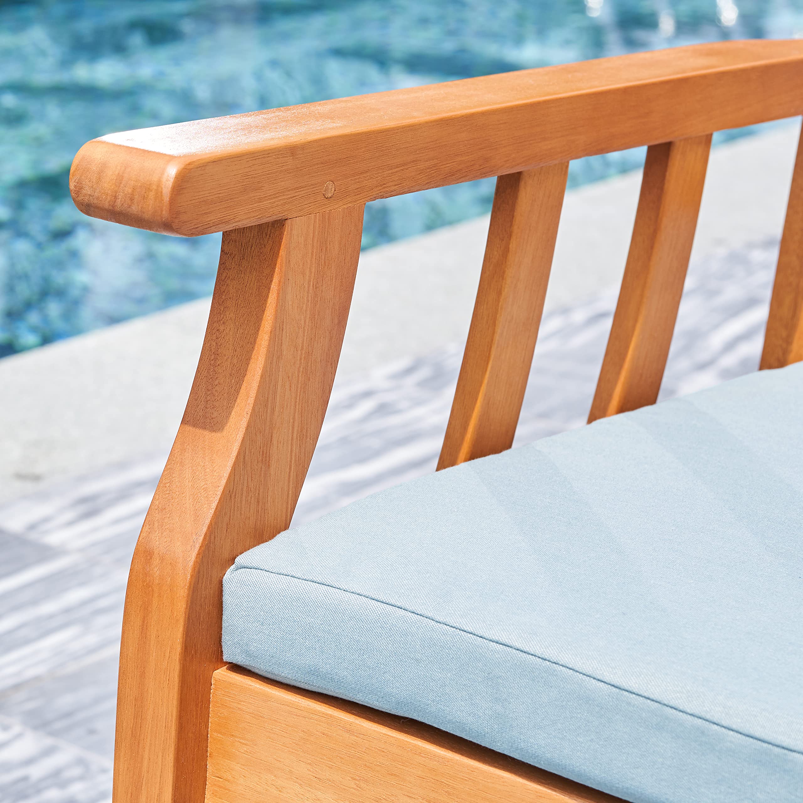 VIFAH V1963 4ft Outdoor Wooden Bench - Natural Eucalyptus Wood Patio Love Seat with Armrests & Backrest - Perfect for 2-Person Seating in Garden, Backyard, Poolside, Deck or Outdoor Living Spaces
