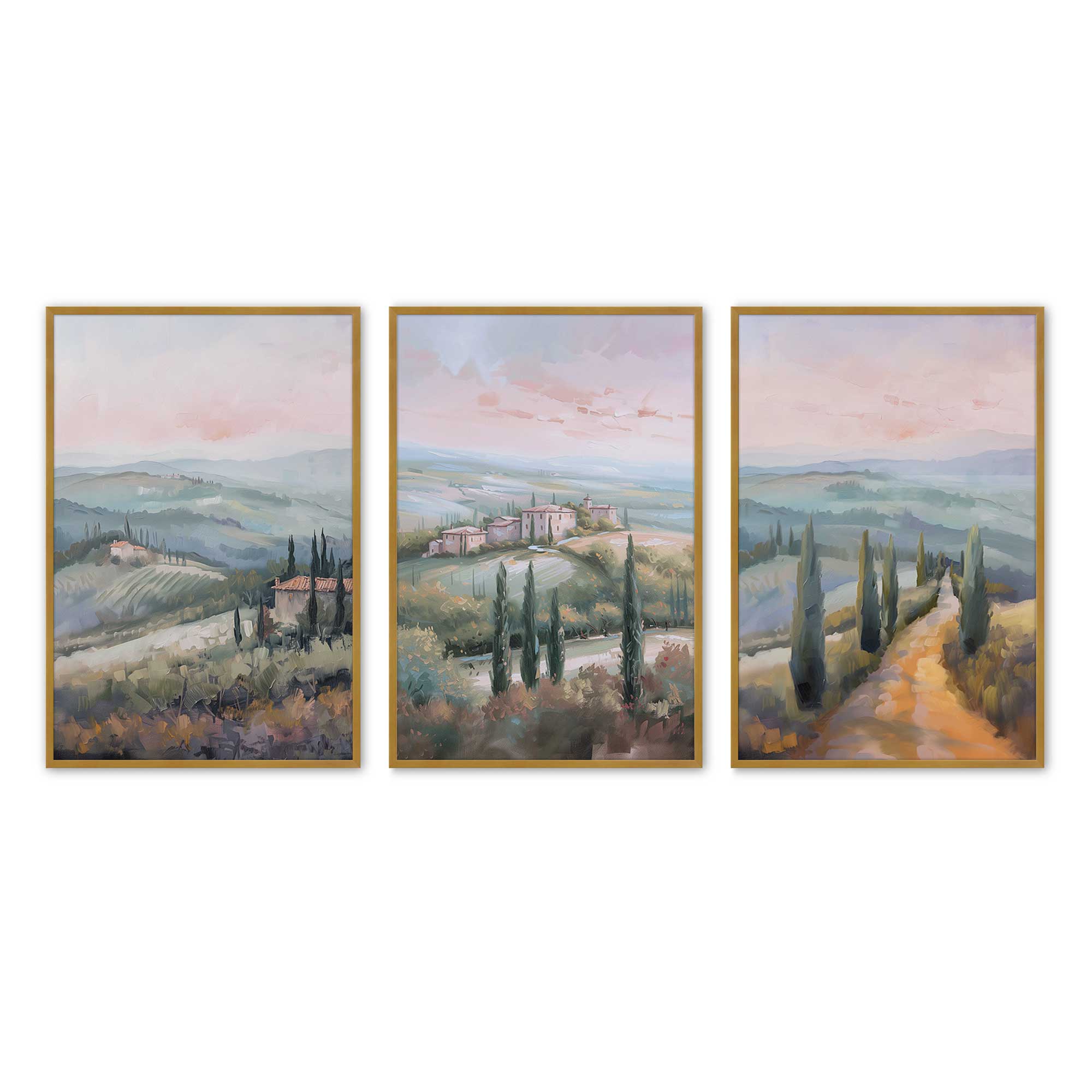 Tuscany Sunset Landscape Art Prints - Set of 3 High-Quality Archival Matte Paper Wall Decor for Living Room, Bedroom & Office