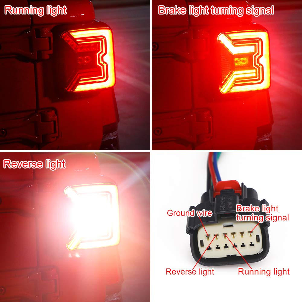 AUDEXEN LED Tail Lights for Jeep Wrangler JL JLU 2018-2024 - 20W Reverse Lights, EMC Built-in, C-Shaped Design, DOT Approved, Black Lens (2-Pack) - Perfect for Off-Roading & Night Driving
