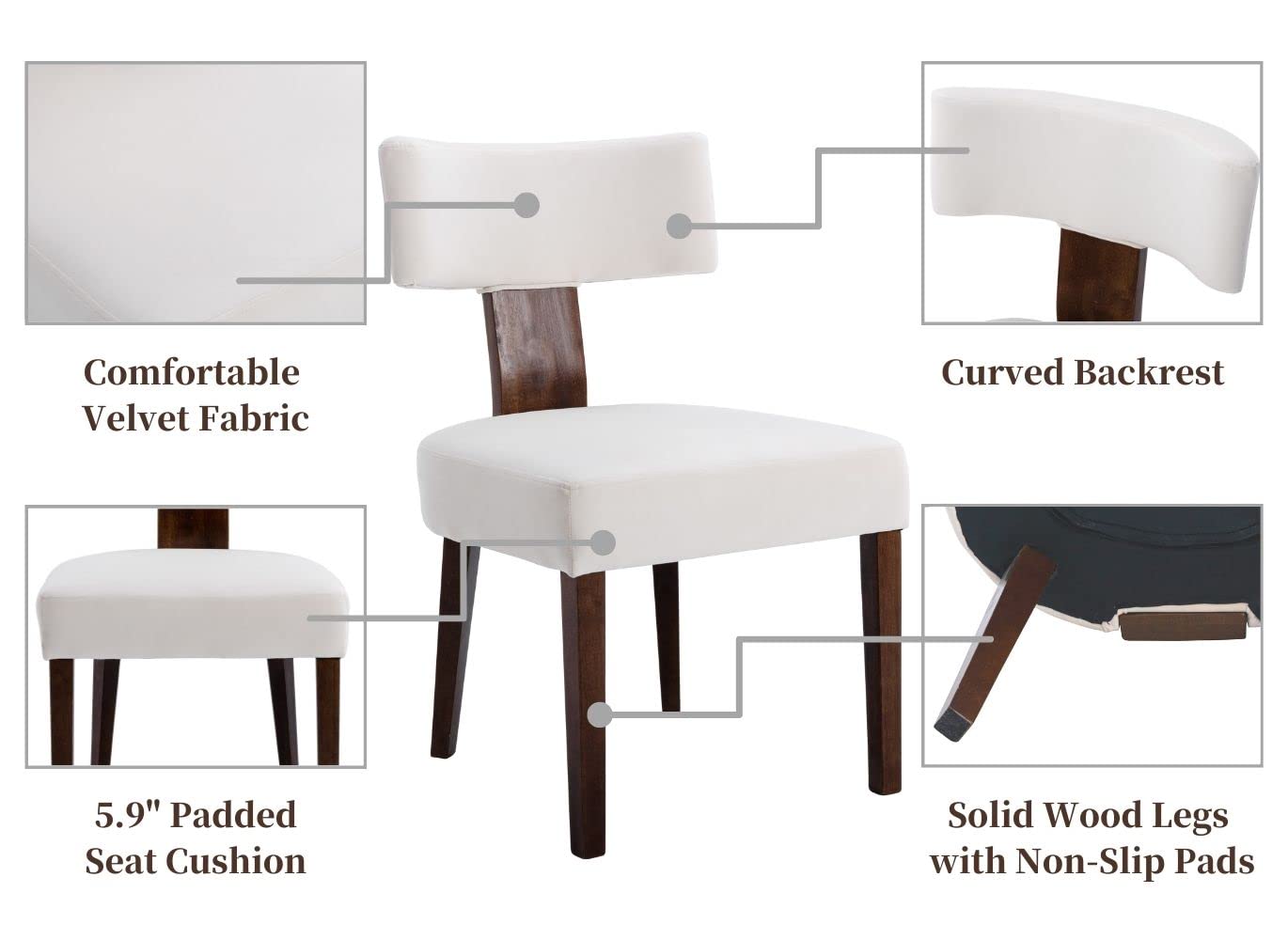Modern Velvet Upholstered Dining Chairs Set of 4 - Wingback Side Chairs with Wooden Legs for Dining Room, Living Room & Bedroom - Cream Comfortable Seating for Family Gatherings & Dinner Parties