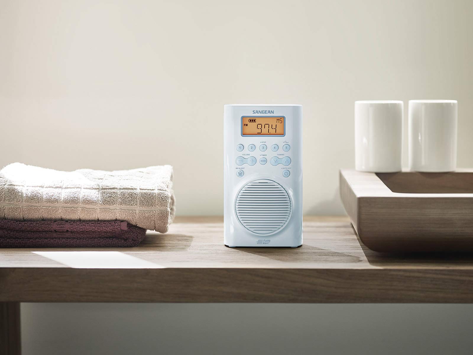 SANGEAN SG-100 Portable AM/FM Weather Alert Radio - Waterproof Shower Radio for Bathroom, Poolside, Beach & Outdoor Activities