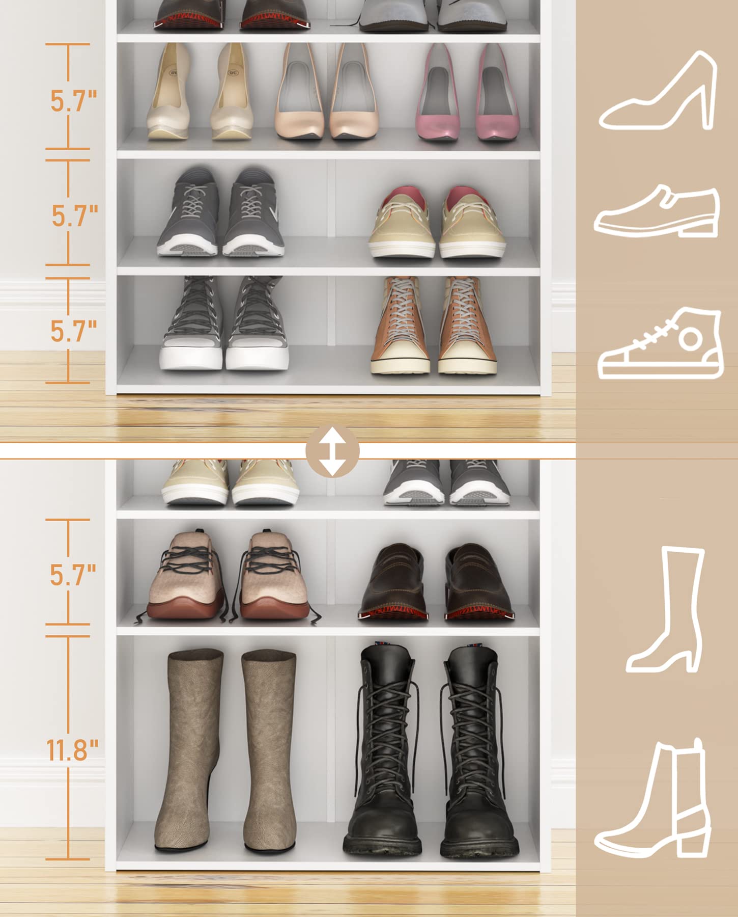 HAIOOU 5-Tier Stackable Wooden Shoe Rack Organizer - Free Standing Shoe Storage Stand with Adjustable Shelf for 10-15 Pairs of Shoes - Space Saving Entryway, Hallway & Closet Organizer - Modern White Finish - Ideal for Small Spaces & Apartment Living