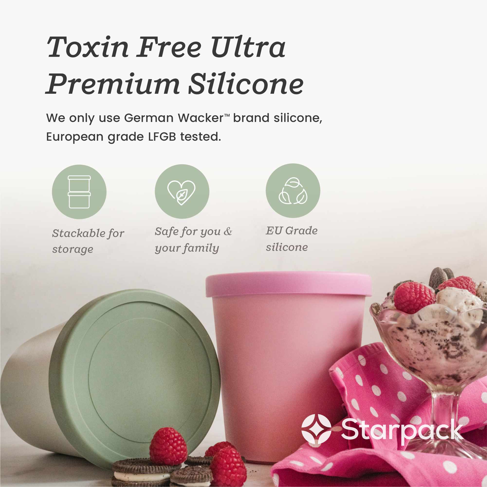 Premium 1Qt Ice Cream Freezer Container Set of 2 - Leakproof & Durable Storage for Homemade Gelato, Sorbet & Desserts - Perfect for Parties, Picnics & Family Gatherings