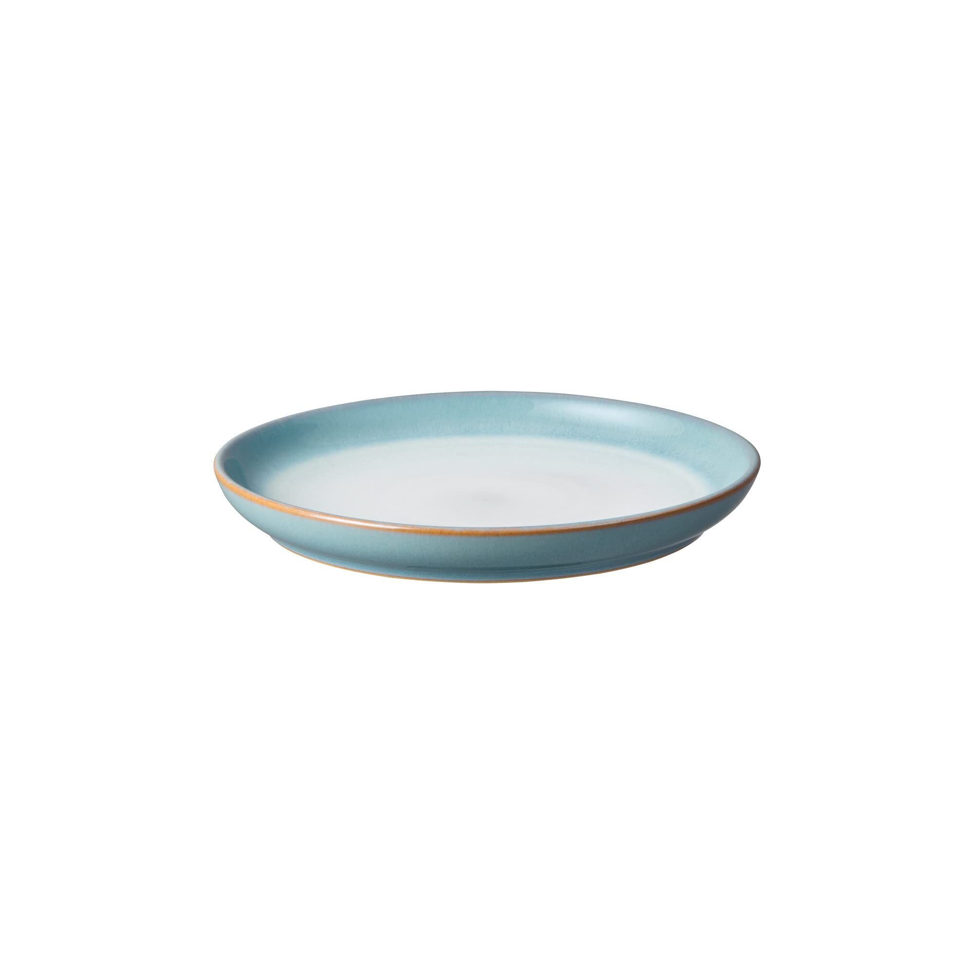 Denby Azure Haze Blue Coupe Small Plates Set of 4 - Stoneware Ceramic Dinner Plates for Everyday Use - Dishwasher, Microwave & Oven Safe - Chip Resistant Blue & White Gradient Glaze - Perfect for Appetizers, Desserts or Casual Dining