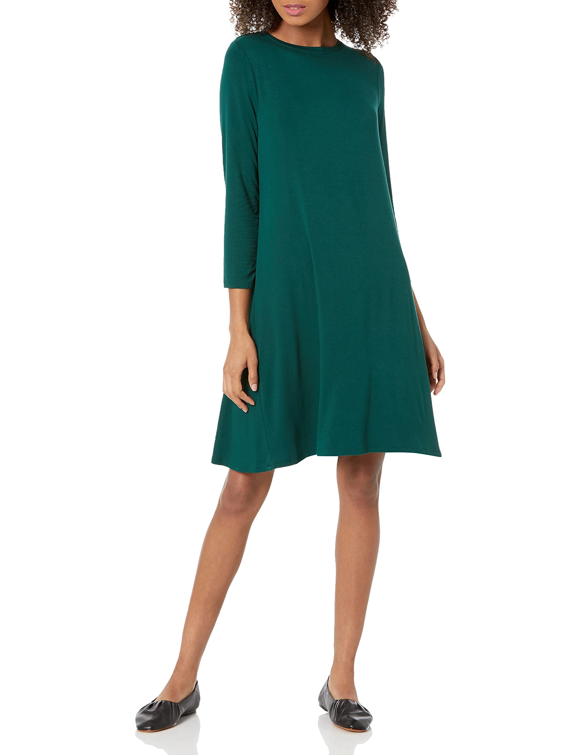 Amazon Essentials Women's Three-Quarter Sleeve Boat Neck Dress - Plus Size Options | Casual Office Wear & Summer Outfit for Women