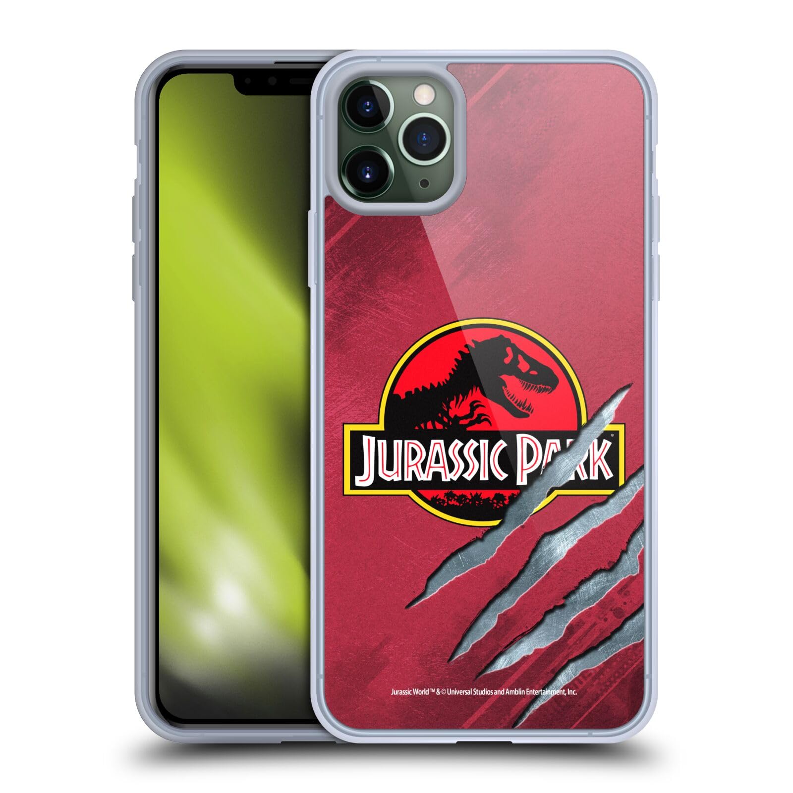 Officially Licensed Jurassic Park Red Claw Logo Soft Gel Phone Case for Apple iPhone 11 Pro Max - Durable Protection with Stylish Design, Perfect for Movie Fans and Everyday Use
