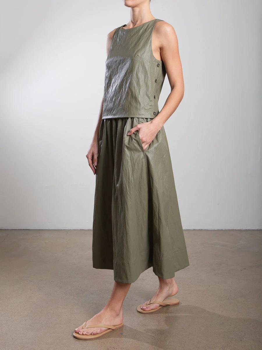 Claudia Women's Faux Leather Mini Skirt - Army Green | High Waist Stretch Pleated Skirt for Casual Wear, Night Out & Office Outfits