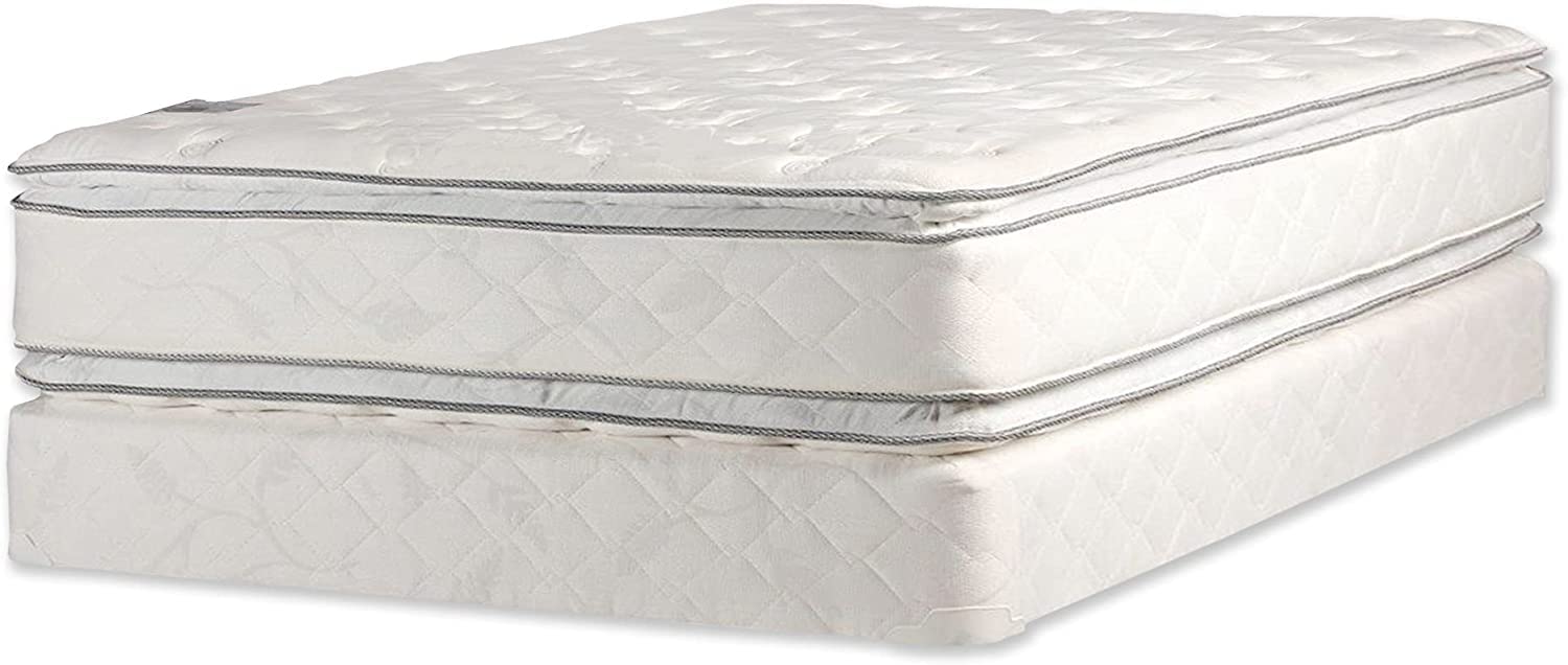 Natural White Noise Mattress Set - Medium Soft/Hard with Wood Box Spring - Medium Plush (Full XL Size) - Perfect for Bedrooms, Guest Rooms & Dormitories