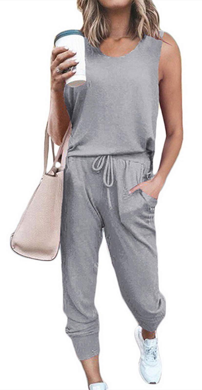 Women's Lounge Sets - 2 Piece Sweatsuit with Sleeveless Tank Top & Long Pants - Soft Athletic Tracksuit for Workout, Yoga & Home Relaxation - Grey
