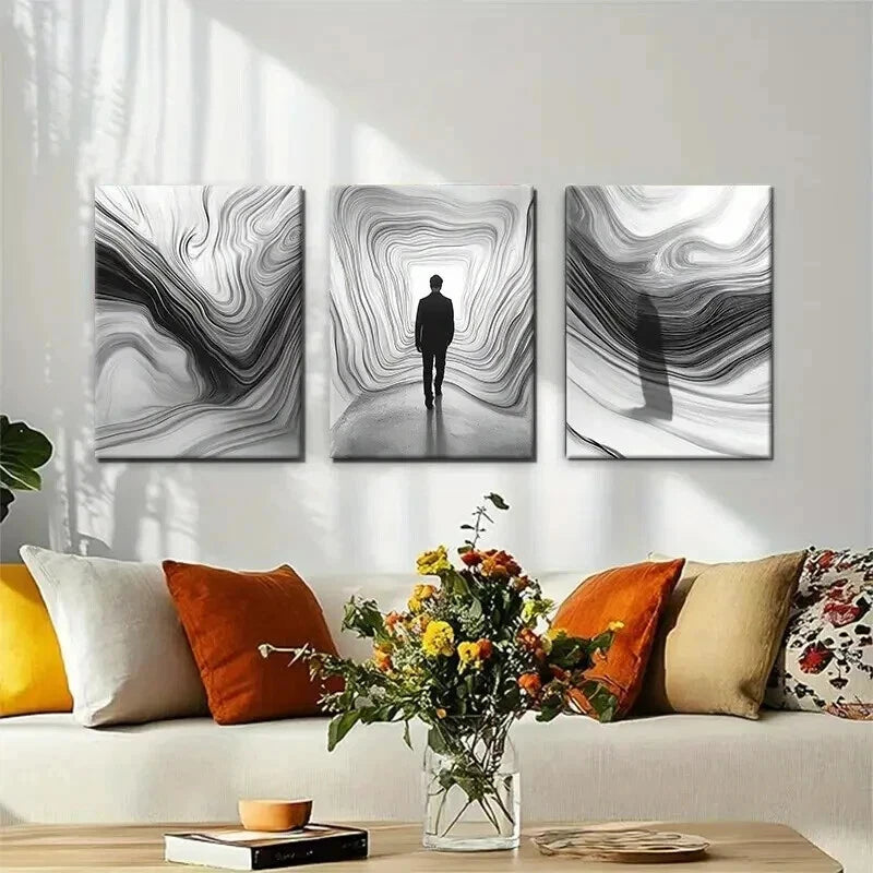 3-Piece Abstract Black and White Pathway Wall Art Set - Framed Canvas 50x70cm | High Quality Print | 100% Australian Made | Ready to Hang | Perfect for Living Room, Bedroom & Office Decor