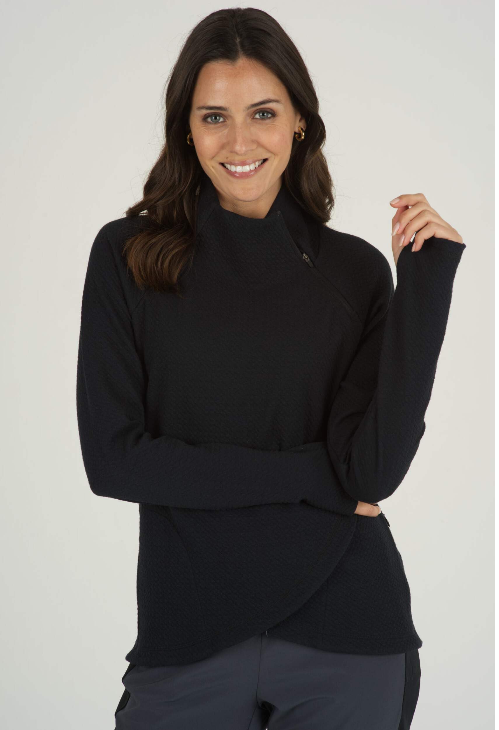 IBKUL Women's Athleisure Wear - Stain Resistant Popcorn Stitch Asymmetrical Zip Pullover Sweatshirt | Comfortable Casual Hoodie for Yoga, Gym & Everyday Wear