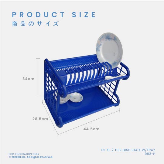 DIKE 2-Tier Dish Drainer with Drip Tray - Space Saving Kitchen Organizer for Countertop, Sink or Cabinet - Perfect for Small Apartments & Compact Kitchens