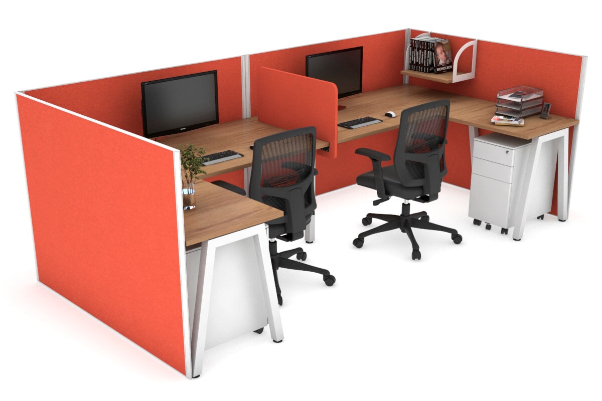 Quadro A Legs 2-Person Corner Workstation - U-Shaped White Frame Office Desk [1600L x 1800W with Cable Management] - Perfect for Collaborative Workspaces & Home Offices