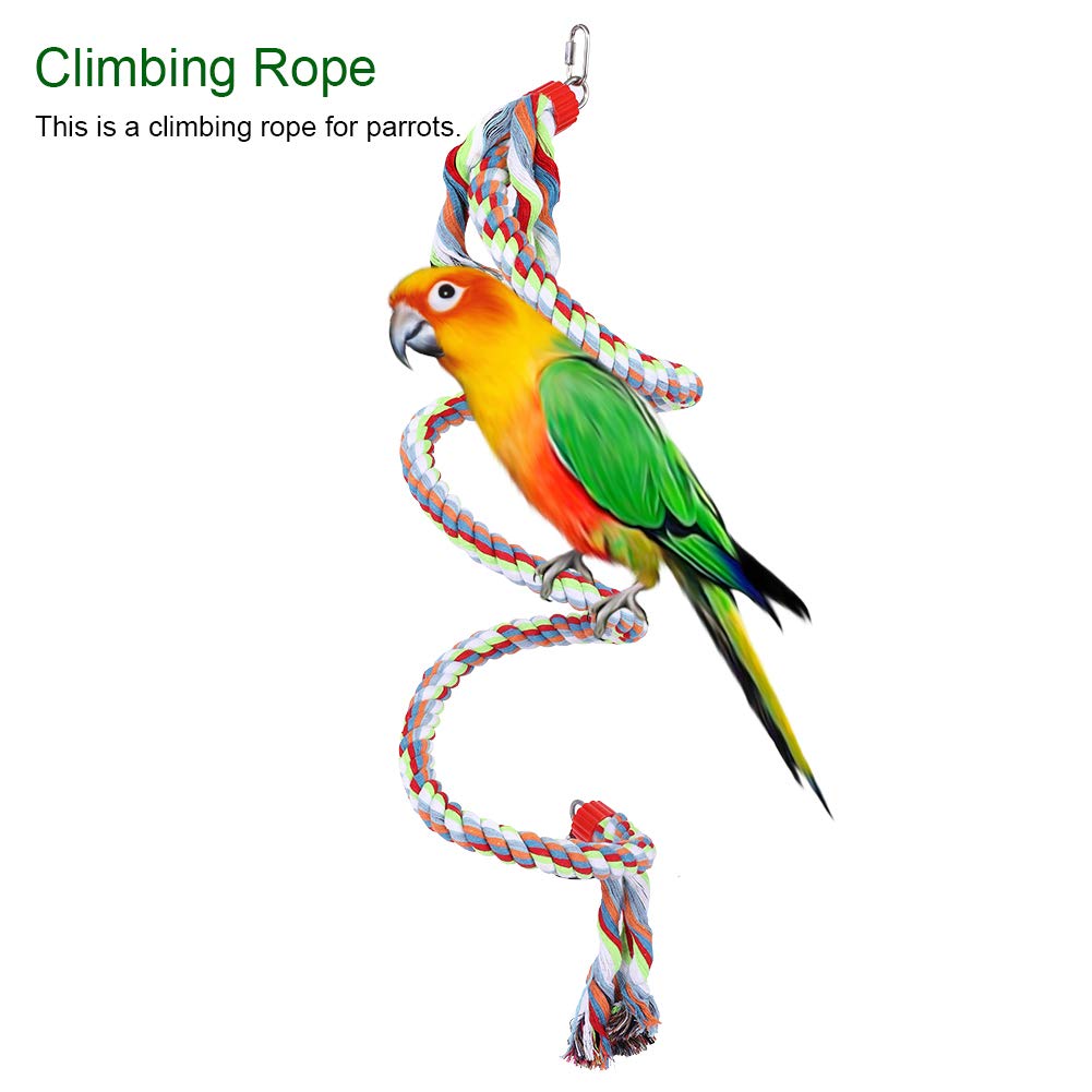 GLOGLOW Parrot Swing Climbing Rope Toy - Colorful Spiral Hanging Chew Toy with Bell for Birds | Small, Medium & Large Parakeets, Cockatiels, Conures | Cage Accessories & Play Gym Entertainment