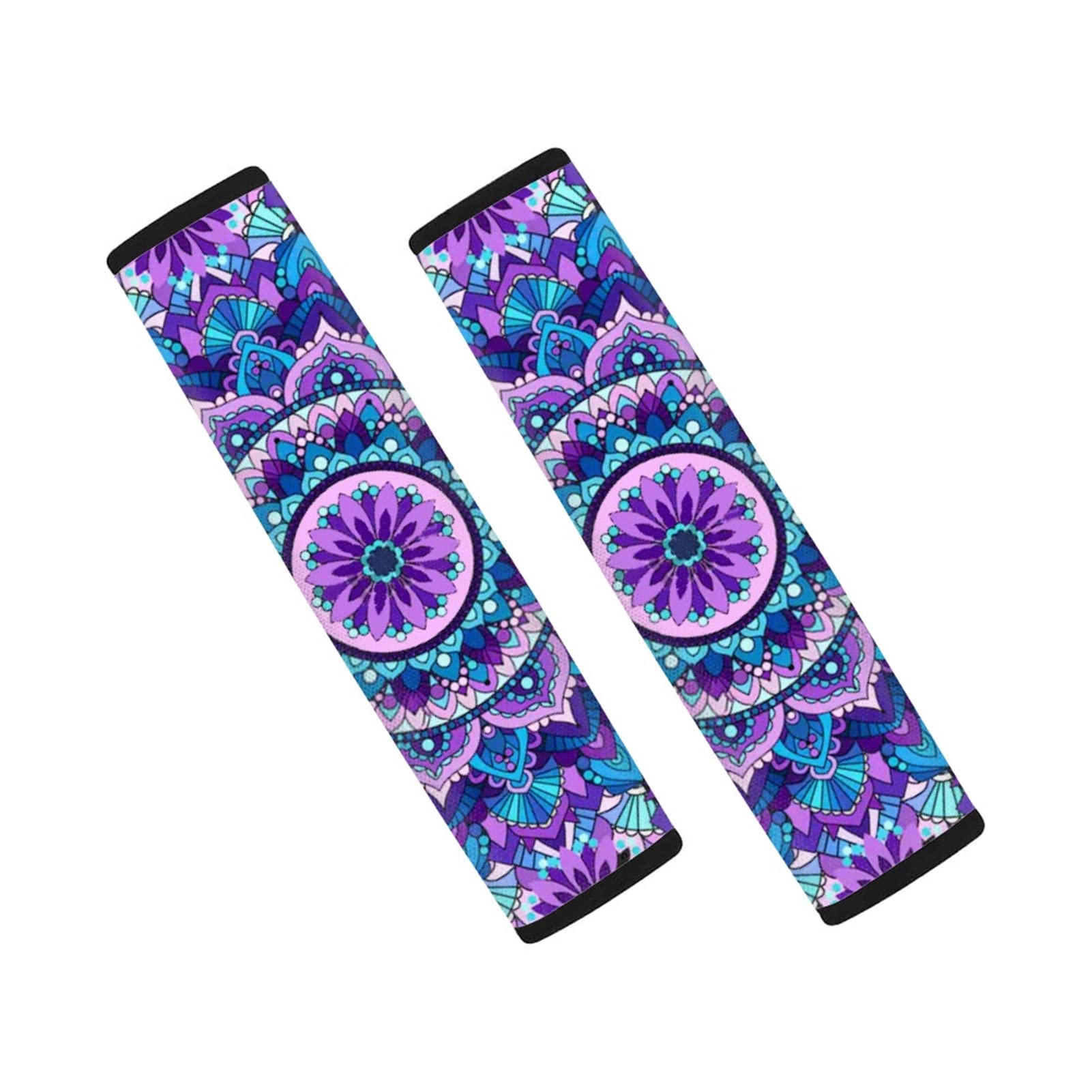 Purple Mandala Floral Car Seat Belt Cushion Cover - Soft Comfort Shoulder Pad for Women & Girls (2-Pack) | Perfect for Long Drives, Travel & Daily Commute