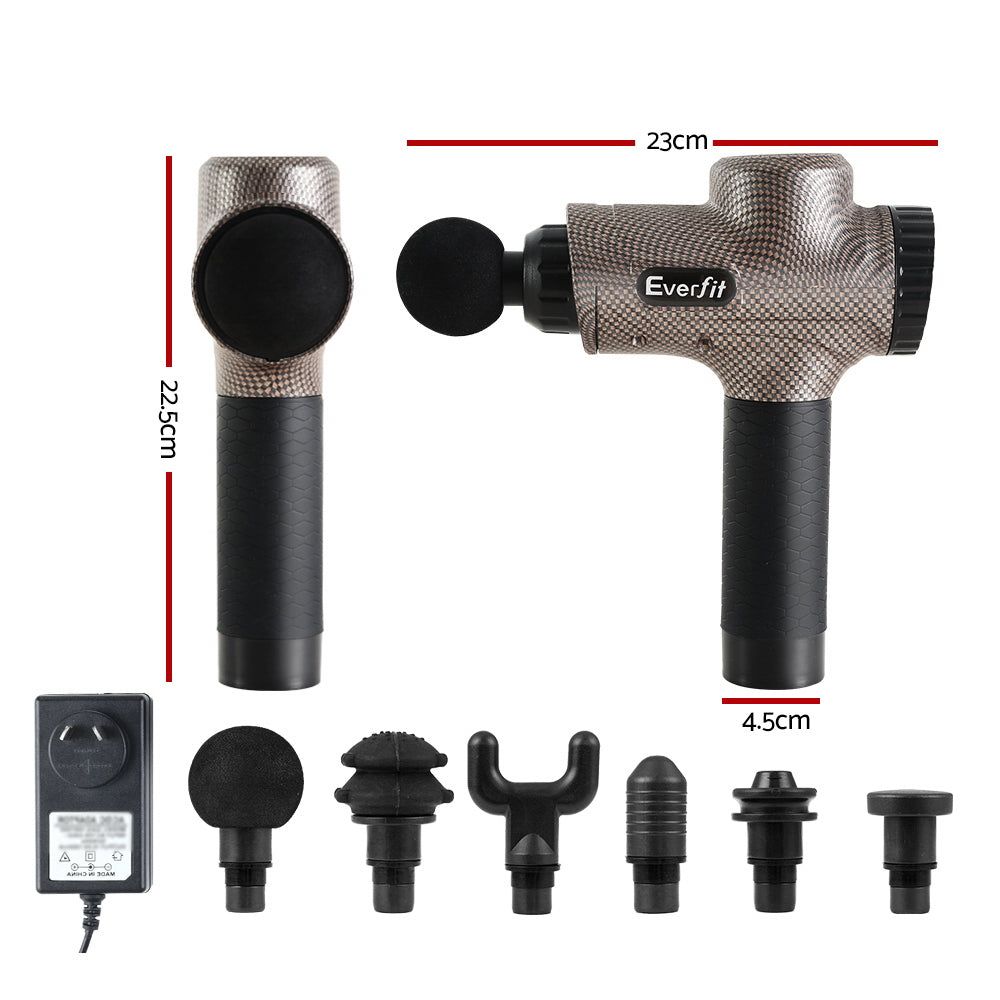 Everfit Deep Tissue Massage Gun with 6 Interchangeable Heads - Electric Percussion Massager for Muscle Pain Relief & Recovery - LCD Display & Vibration Therapy - Perfect for Athletes, Gym Workouts & Post-Exercise Recovery