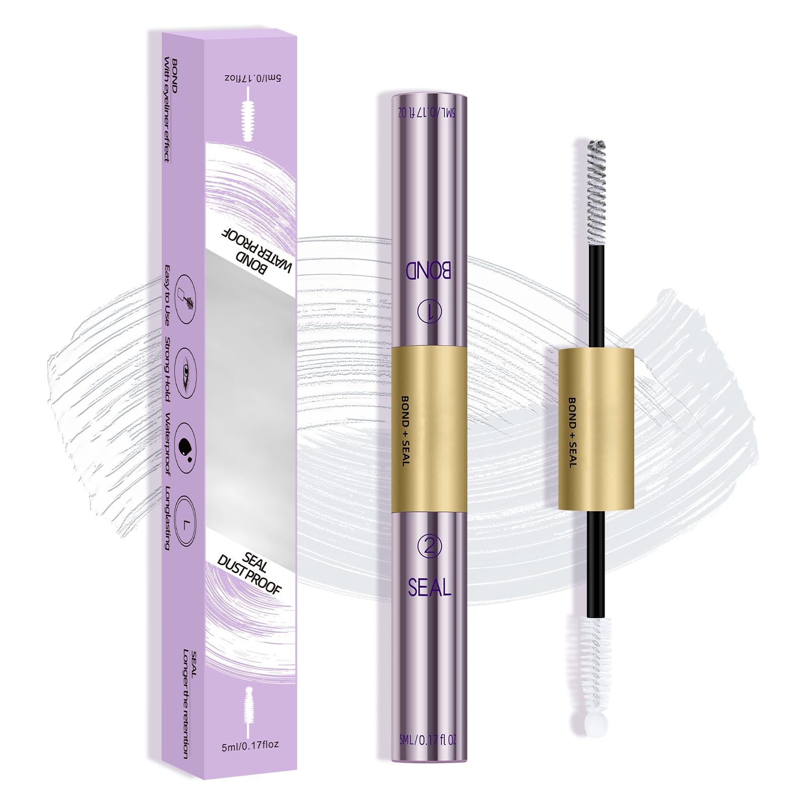Waterproof 10ML Lash Bond & Seal - Long Lasting Eyelash Extension Glue with Mascara Wand, Strong Hold 2-in-1 Formula for DIY Cluster Lashes (White) | Perfect for Salon Professionals & Home Lash Extensions