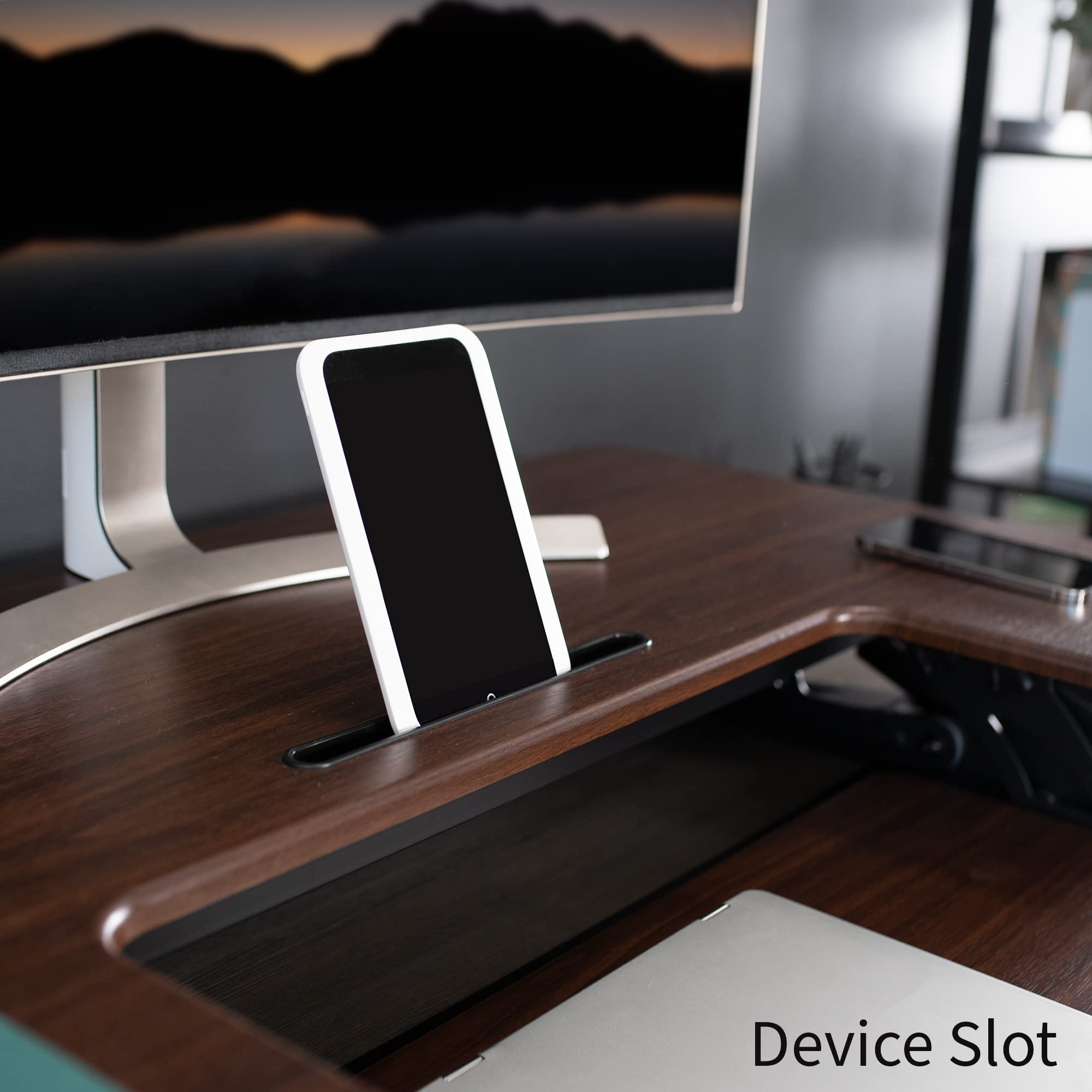 VIVO Dark Wood Height Adjustable 91cm Stand Up Desk Converter - Quick Sit to Stand Tabletop Dual Monitor Riser Workstation for Home & Office (DESK-V000VD) | Ergonomic Workspace Solution for Computer, Laptop & Monitor Setup
