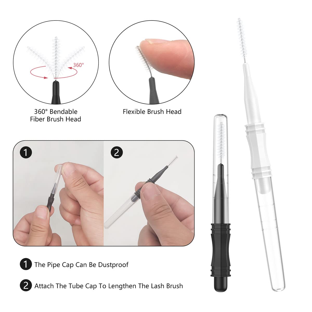100 Pcs Micro Eyebrow Brush Set with Caps - 2 Sizes Spoolie & Lamination Brushes for Eyebrow Grooming, Makeup Application & Lash Styling - Perfect for Salon, Home Use & Travel Makeup Kit