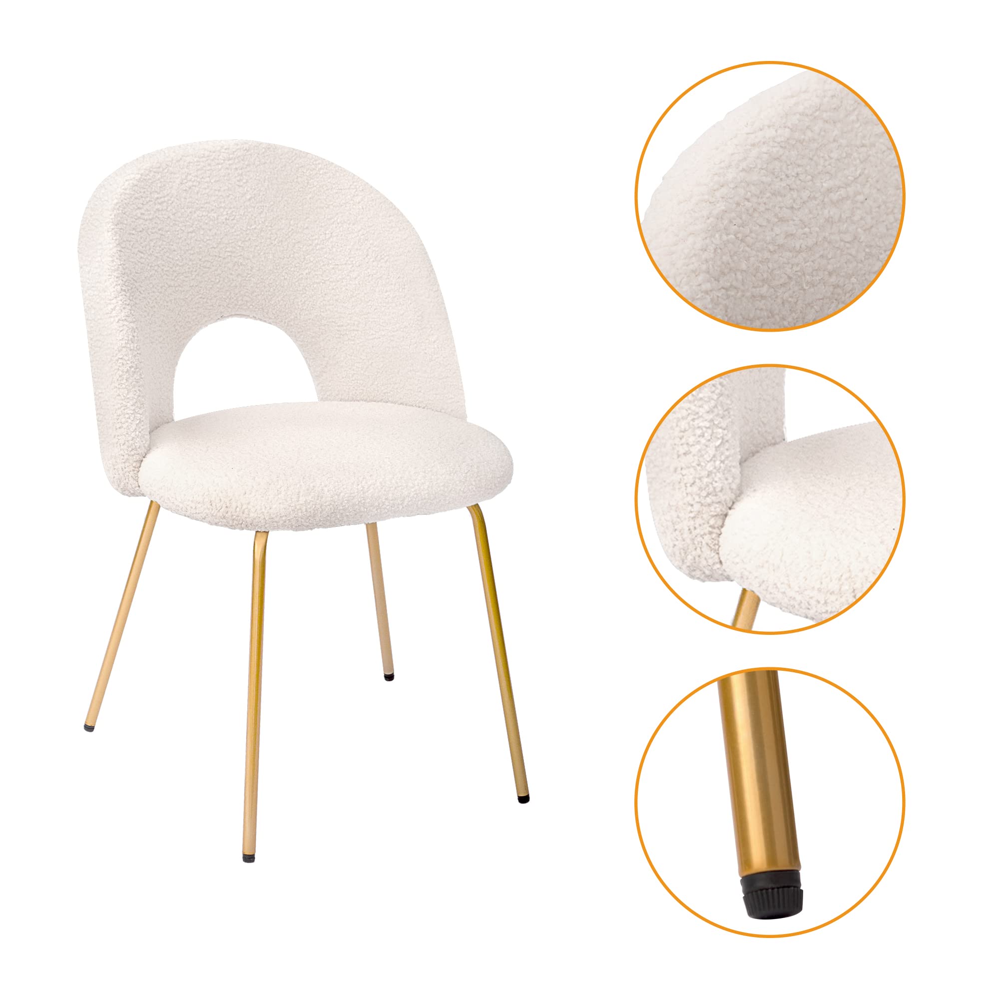 Luxury Set of 2 Velvet Dining Chairs with Sturdy Metal Legs - Modern Upholstered Accent Chairs for Living Room, Kitchen, Dining Room - Soft White Fabric Seating for Home Decor & Entertaining