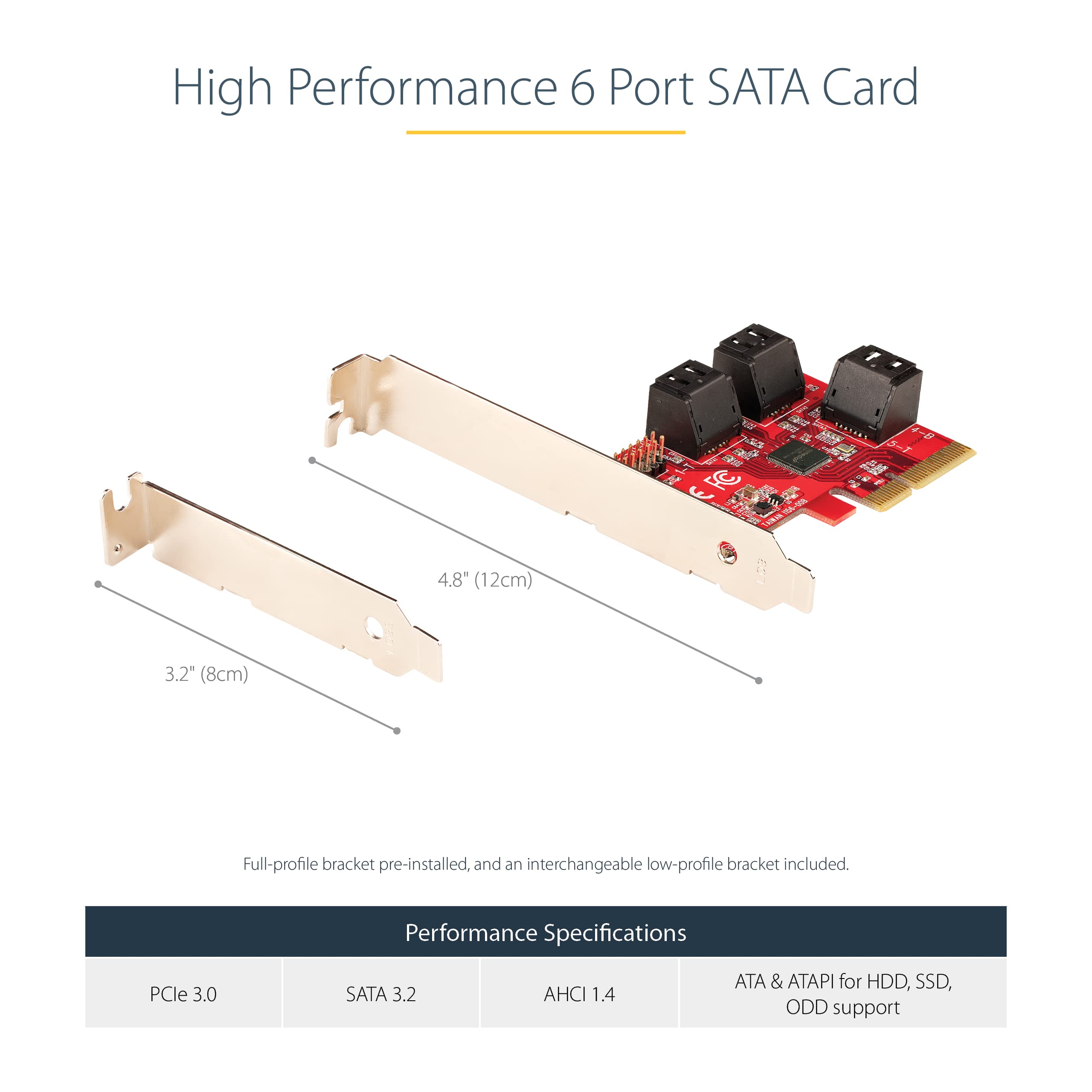StarTech.com 6-Port PCIe SATA 3.0 Expansion Card - ASM1166 Non-RAID Controller - PCI Express to SATA Adapter with Stacked Connectors (6P6G-PCIE-SATA-CARD) - Perfect for PC Storage Expansion, Data Backup & Server Upgrades