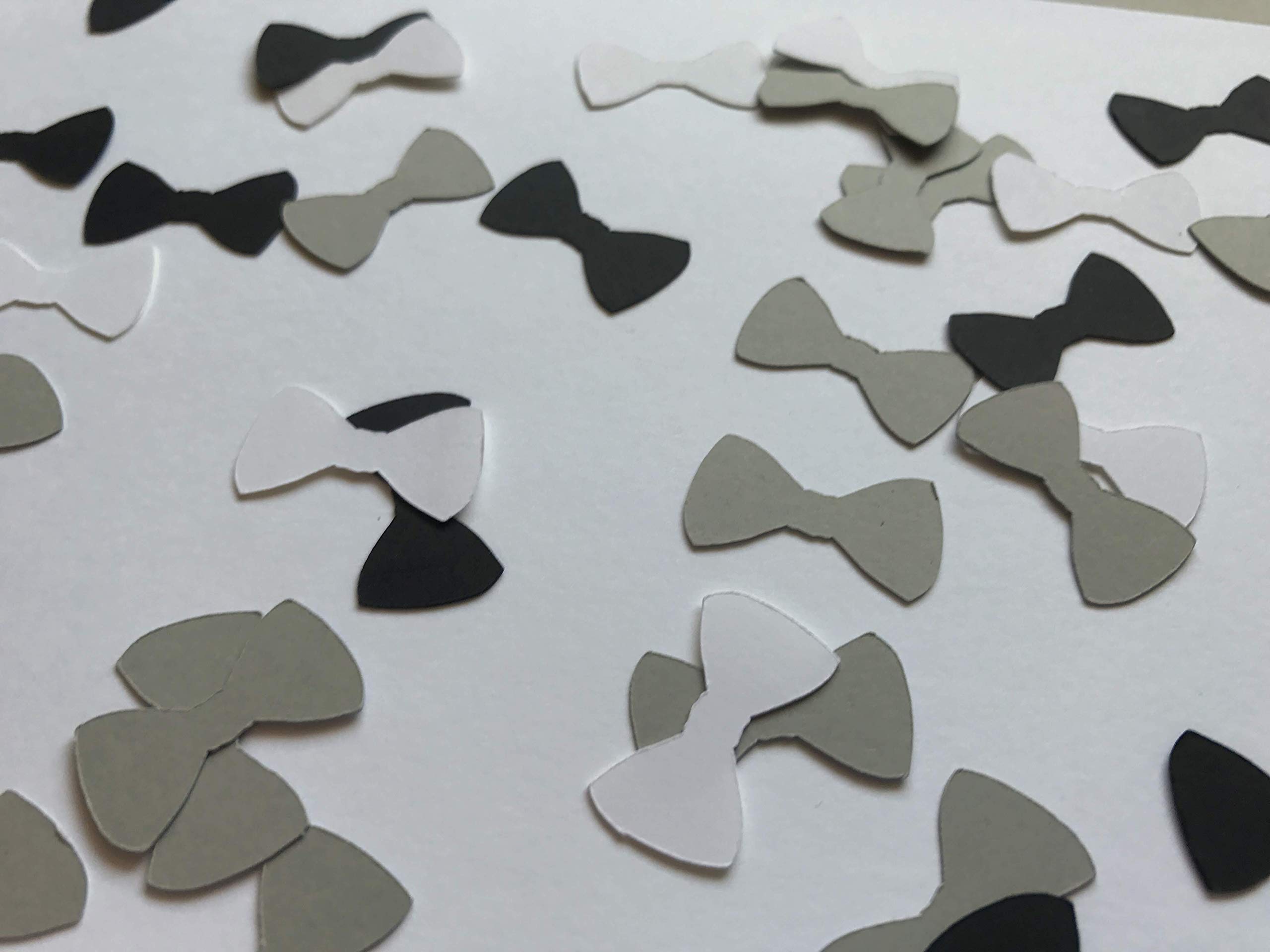 Black, White, and Grey Bow Tie Confetti - 300pcs Baby Shower Decorations for Little Man Theme - Perfect for First Birthday Party, Gender Reveal, and Nursery Decor