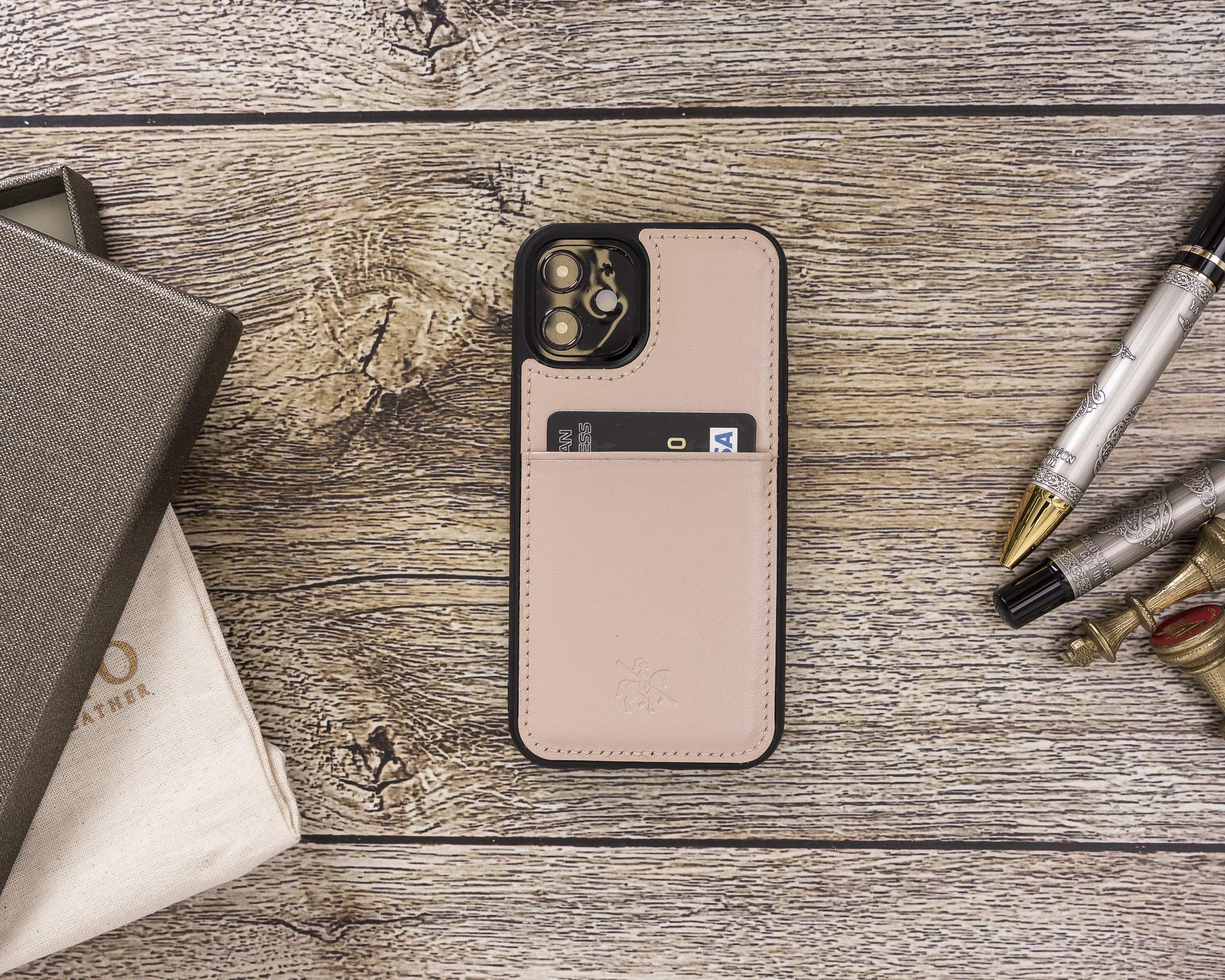 Venito Capri Leather Wallet Case for iPhone 12 Mini (5.4 inch) - RFID Blocking Protective Phone Cover with Card Slots & Padded Back - Slim Design for Everyday Use (Nude Pink)