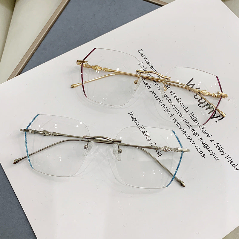 Stylish Women's Frameless Cut-Edge Blue Light Blocking Reading Glasses - Anti-Eye Strain for Computer Work, Reading & Screen Time