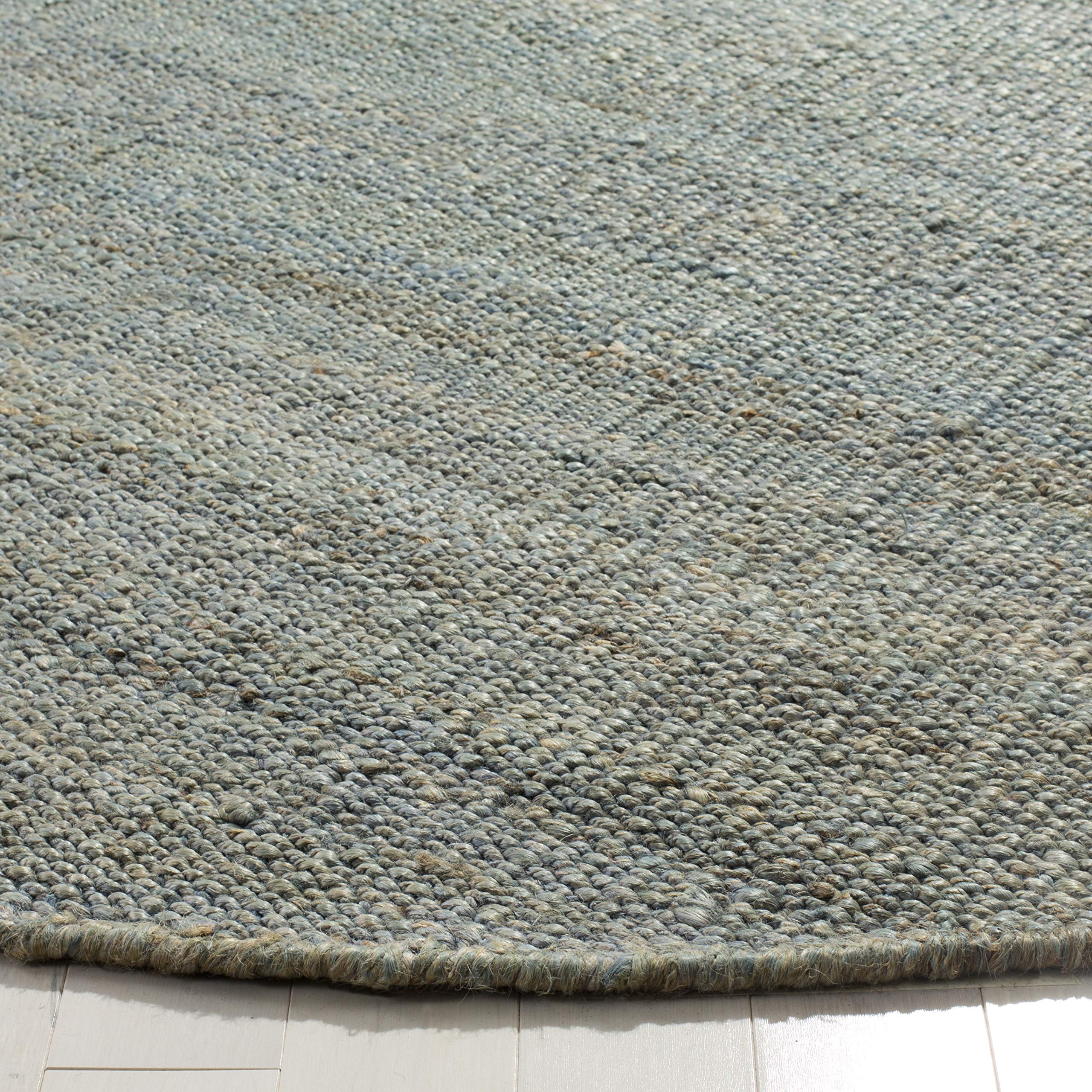 SAFAVIEH Natural Fiber Collection Handmade Boho Fringe Woven Jute Area Rug - 6' Round Blue, Eco-Friendly Floor Mat for High Traffic Living Room & Bedroom | Perfect for Bohemian Decor, Coastal Homes & Farmhouse Style Interiors (NF368E)
