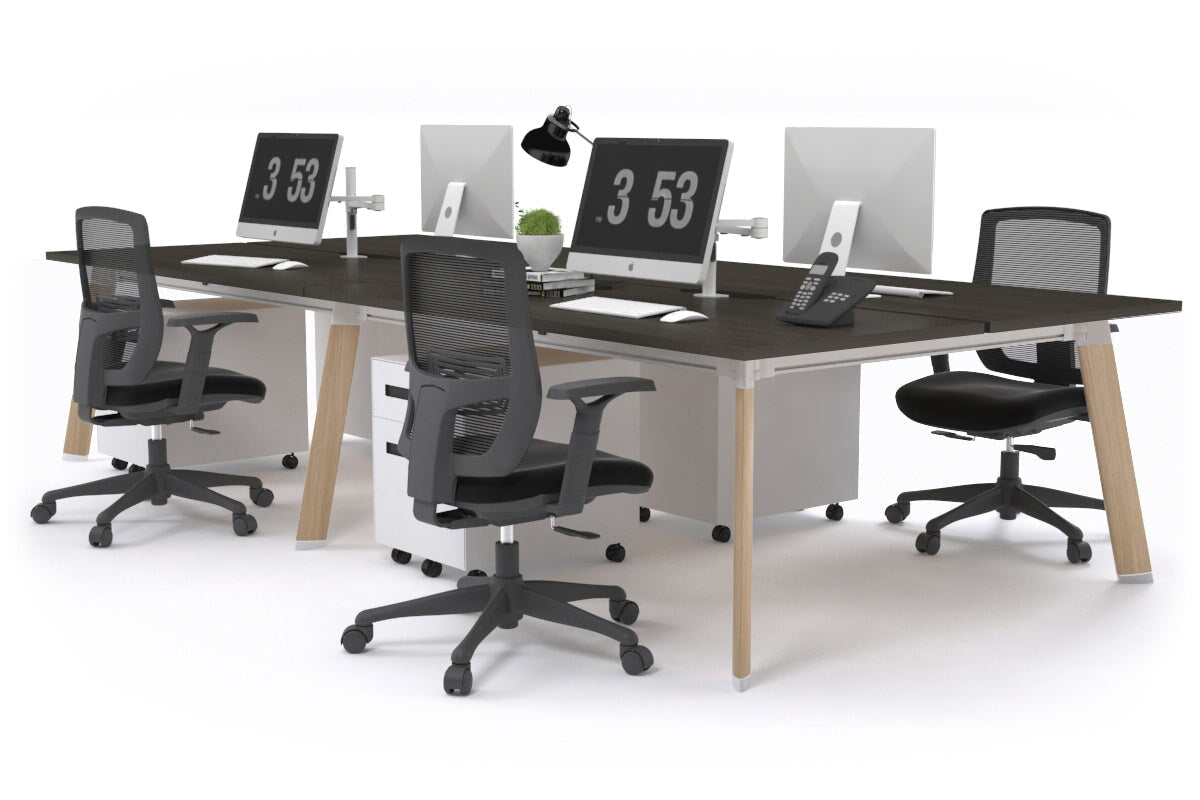 4-Person Workstation with Wood Imprint Frame - 1800L x 800W with Cable Management for Office & Home Workspace