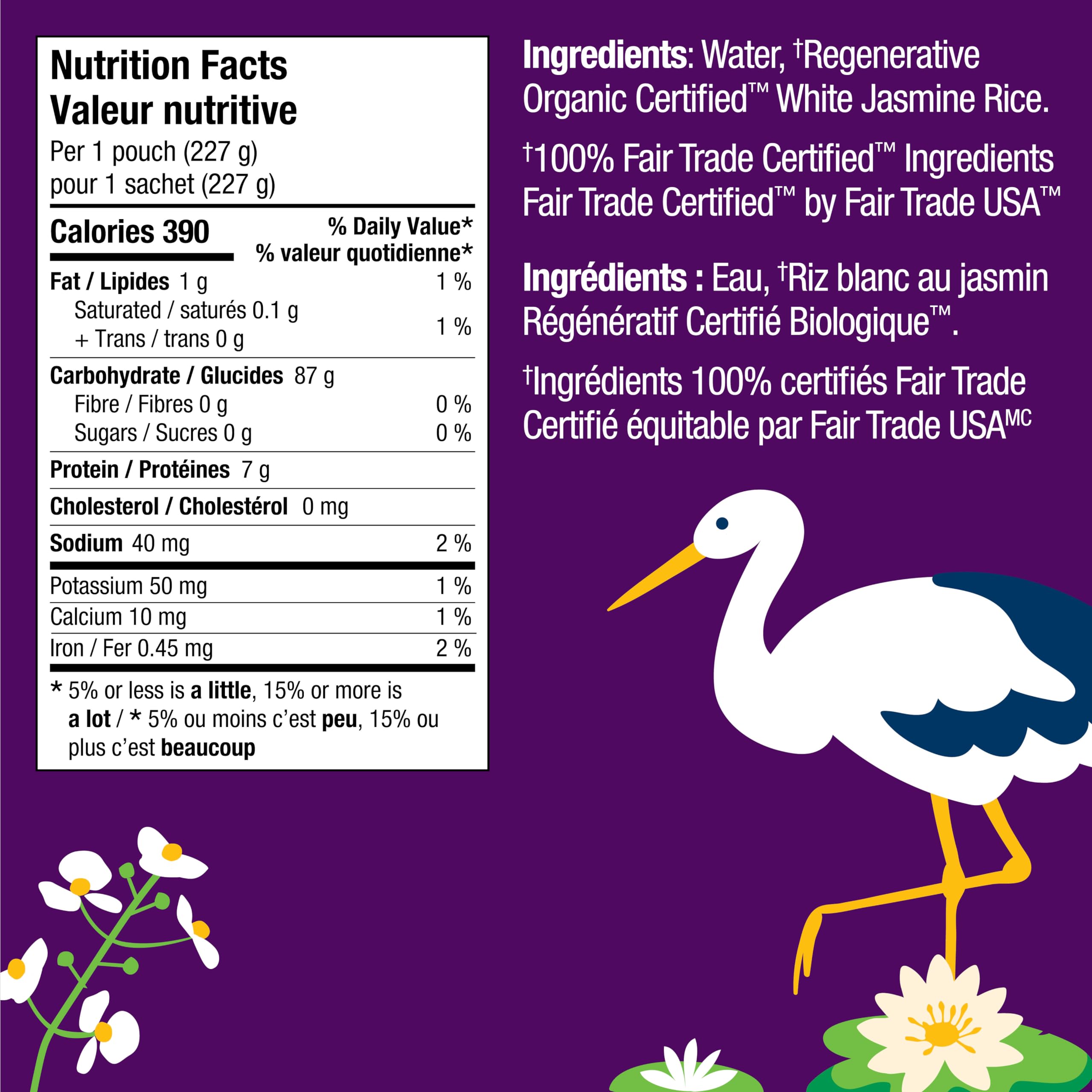 Lundberg Organic White Jasmine Rice - 90-Second Microwave Ready, Regenerative Organic Certified, Gluten Free & Low Sodium, 8oz Pouch - Perfect for Quick Meals, Meal Prep & Healthy Eating