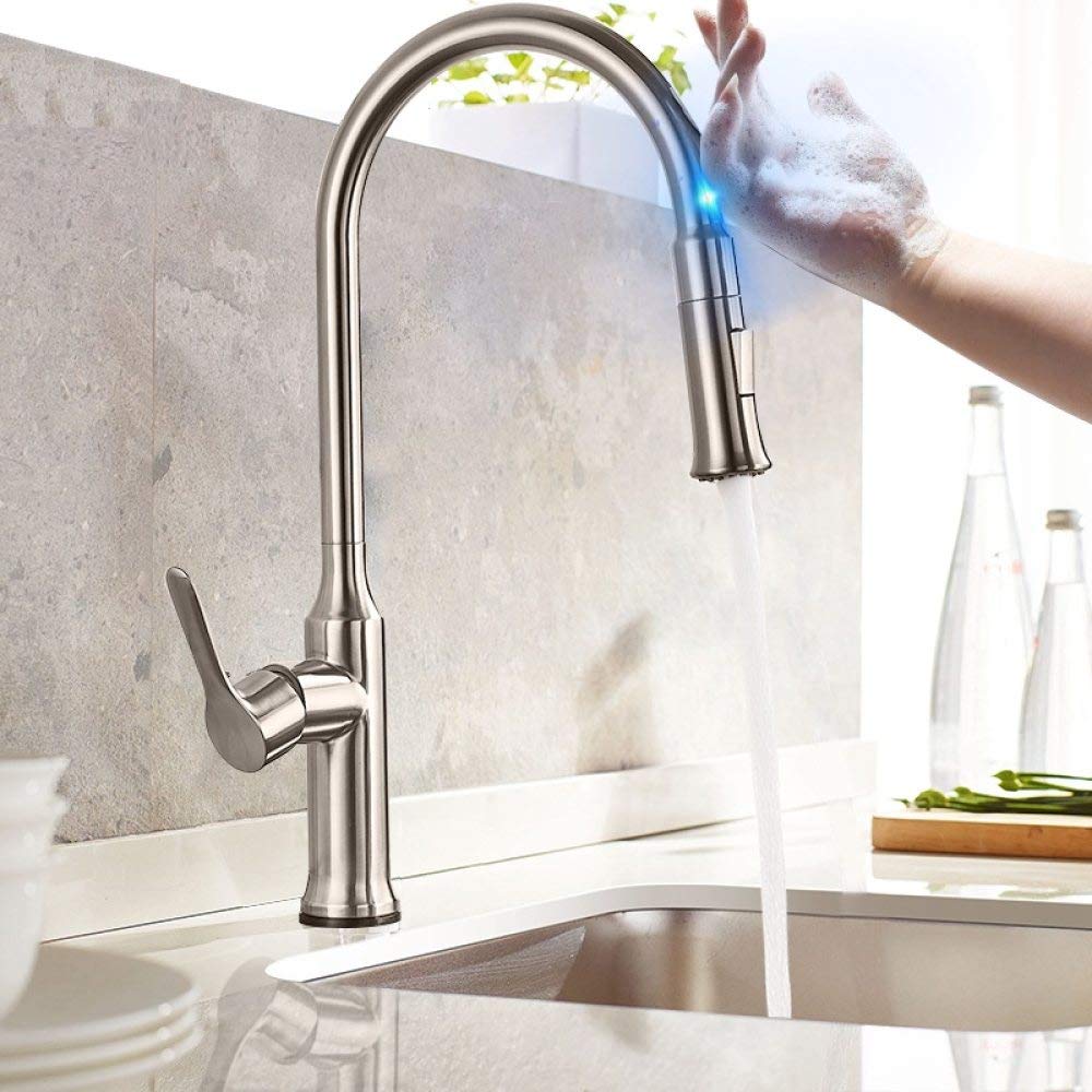 LCDIEB Smart Kitchen Faucet with Touch Sensor, 360° Rotation Pull-Out Spray, Single Handle Mixer Tap for Modern Home Cooking and Cleaning
