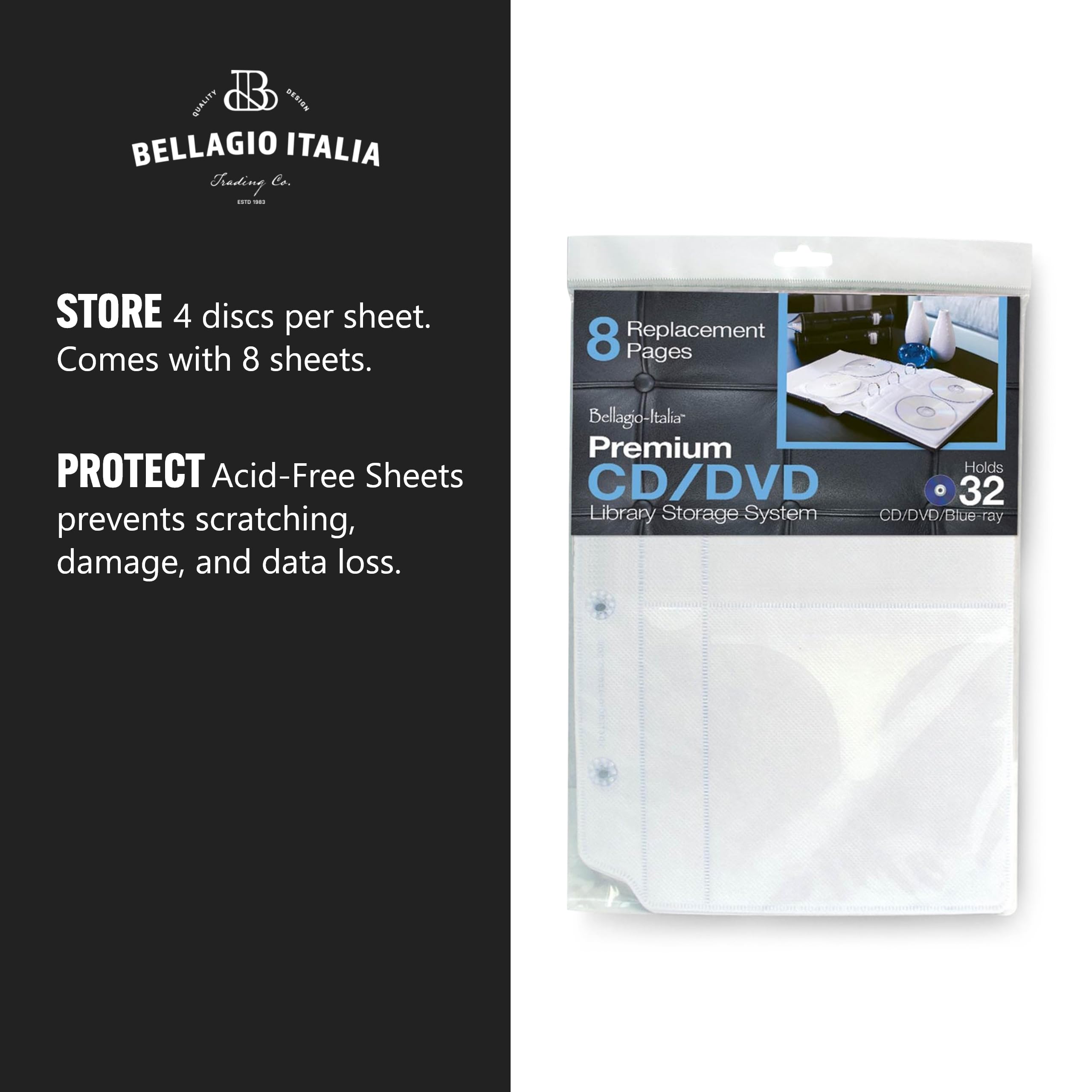 Acid-Free CD/DVD Storage Binder Insert Sheets - 6 Pack (48 Sheets) for DVDs, CDs, Blu-Rays & Video Games - Perfect for Media Organization at Home or Office