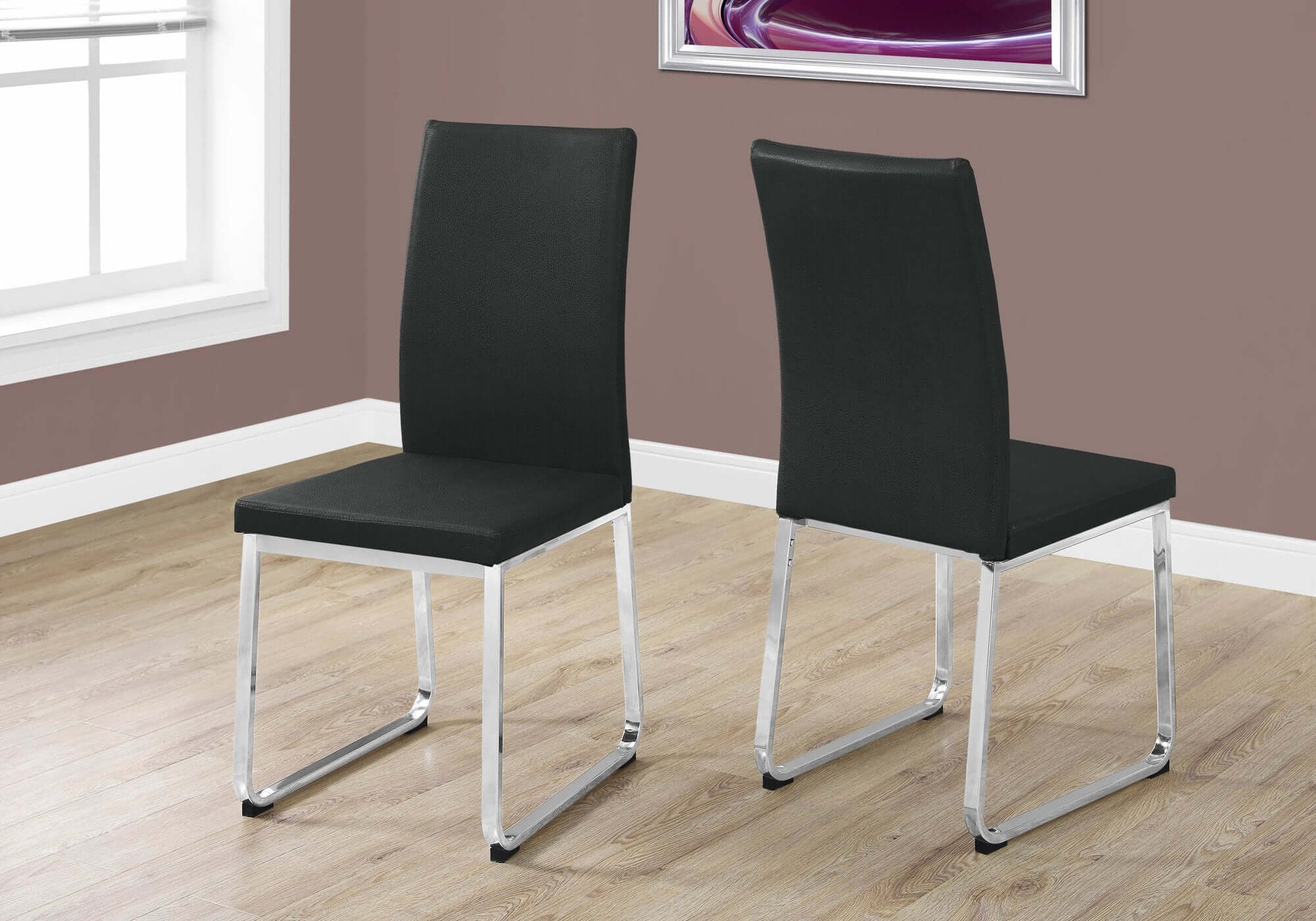 38H Black Faux Leather Dining Chairs Set of 2 - Modern PU Leather Kitchen Chairs for Dining Room, Restaurant & Home Decor