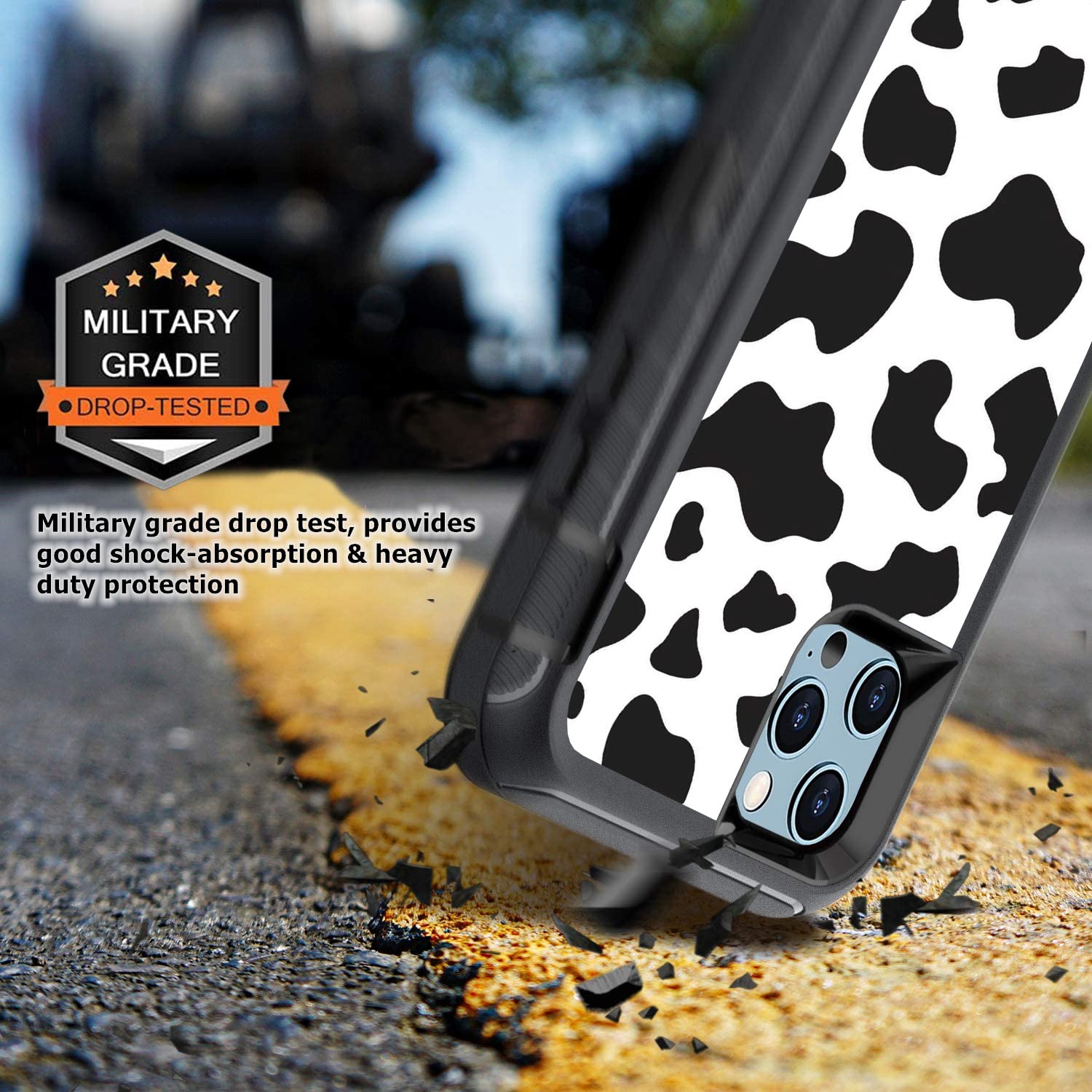 Luxury Shockproof iPhone 13 Pro Max Case for Women - Cute Cow Print Design with Screen Protector | Heavy Duty Protective Cover for 6.7-inch iPhone | Perfect for Everyday Use, Travel & Outdoor Activities