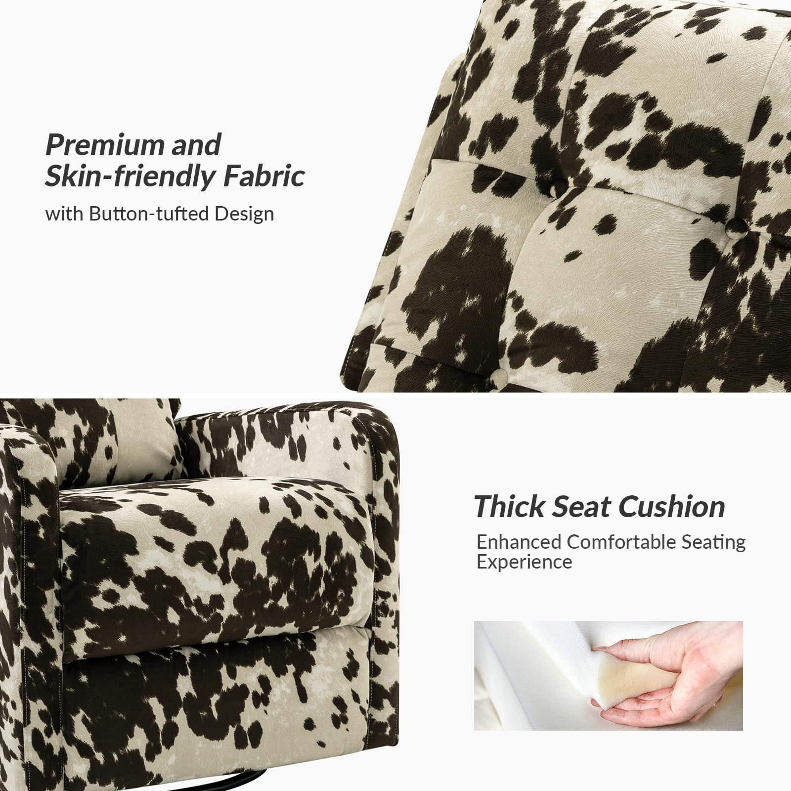 HULALA HOME 2-Piece Recliner Chair Set - Modern Printed Fabric Rocking Recliner Sofa with 360° Swivel, Adjustable Backrest & Footrest - Brown - Perfect for Living Room, Nursery, or Home Theater Relaxation