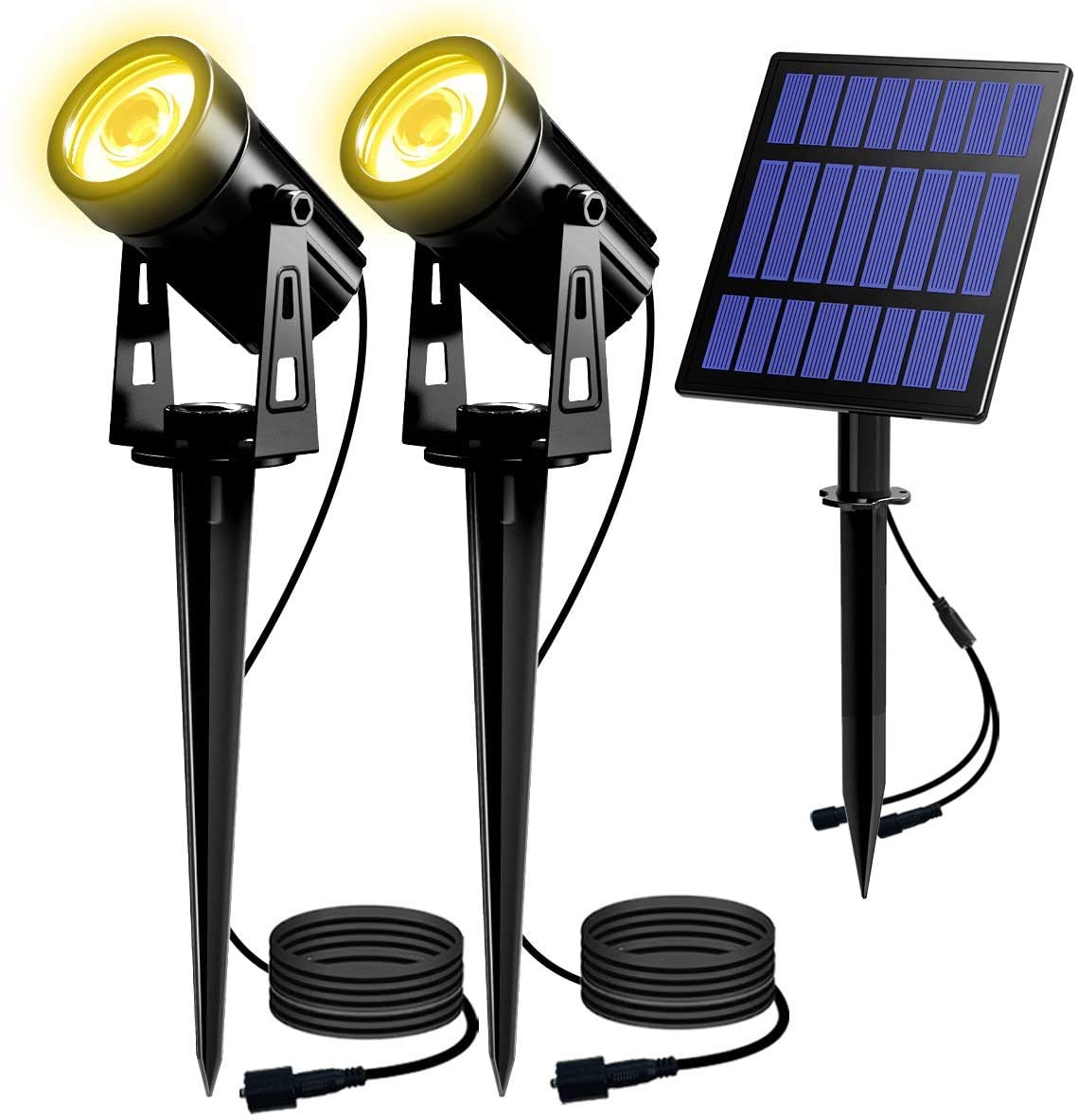 T-SUN 2W Solar Spotlights Outdoor - Waterproof Dual Head LED Landscape Lights for Garden, Yard, Pathway - Auto On/Off Solar Powered Wall Lights (Warm White) | Perfect for Patio, Driveway, Deck & Backyard Lighting