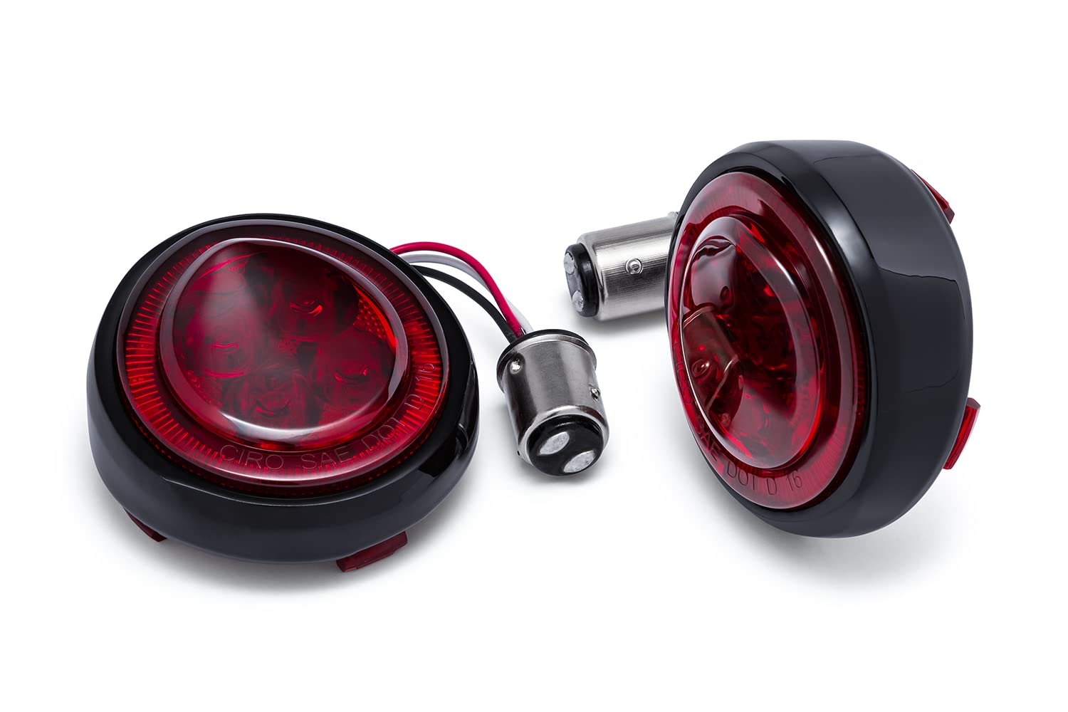 CIRO Fang® Rear LED Signal Light Inserts for Motorcycles - Black with Red Lens - High Visibility Brake Lights for Harley, Honda, Yamaha - Perfect for Night Riding & Safety Enhancement