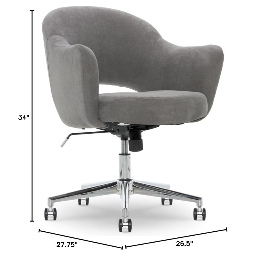 Allora Modern Swivel Office Desk Chair - Height Adjustable Ergonomic Rolling Chair with Upholstered Seat & Metal Base for Home Office, Study Room & Conference Meetings (Grey) - Perfect for Remote Work, Online Classes & Long Computer Sessions