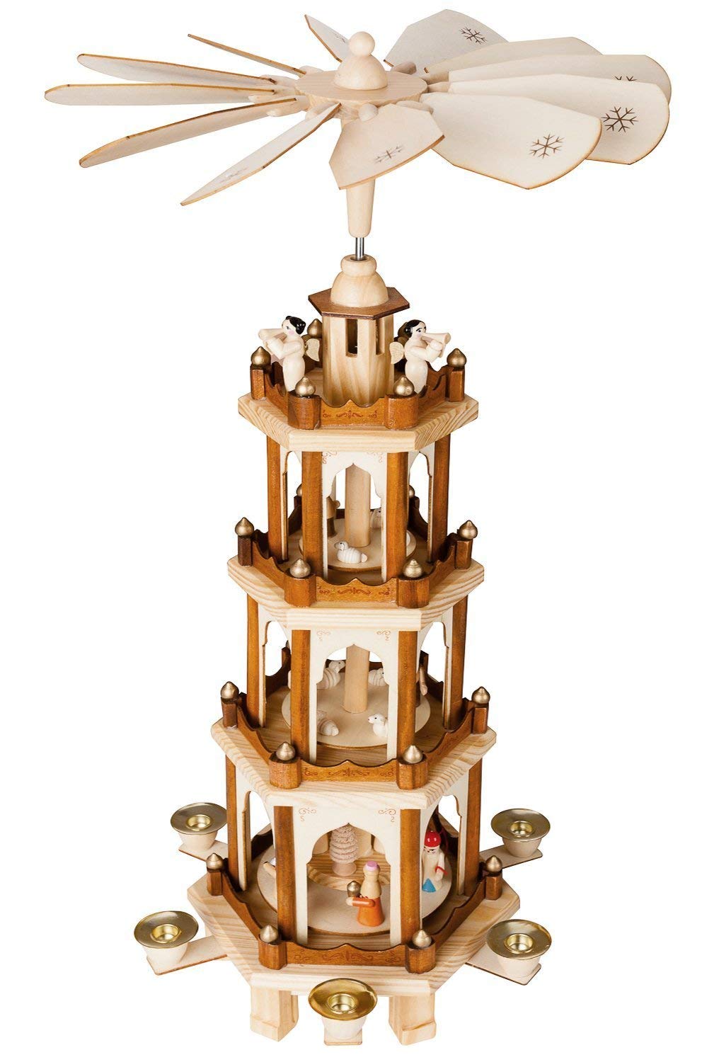 BRUBAKER 4-Tier Christmas Pyramid Decor Set - 24 Inch Wooden German Holiday Ornament with 20 Red Candles & Candle Adhesive - Perfect for Holiday Home Decor, Christmas Tree Topper, and Festive Table Centerpiece