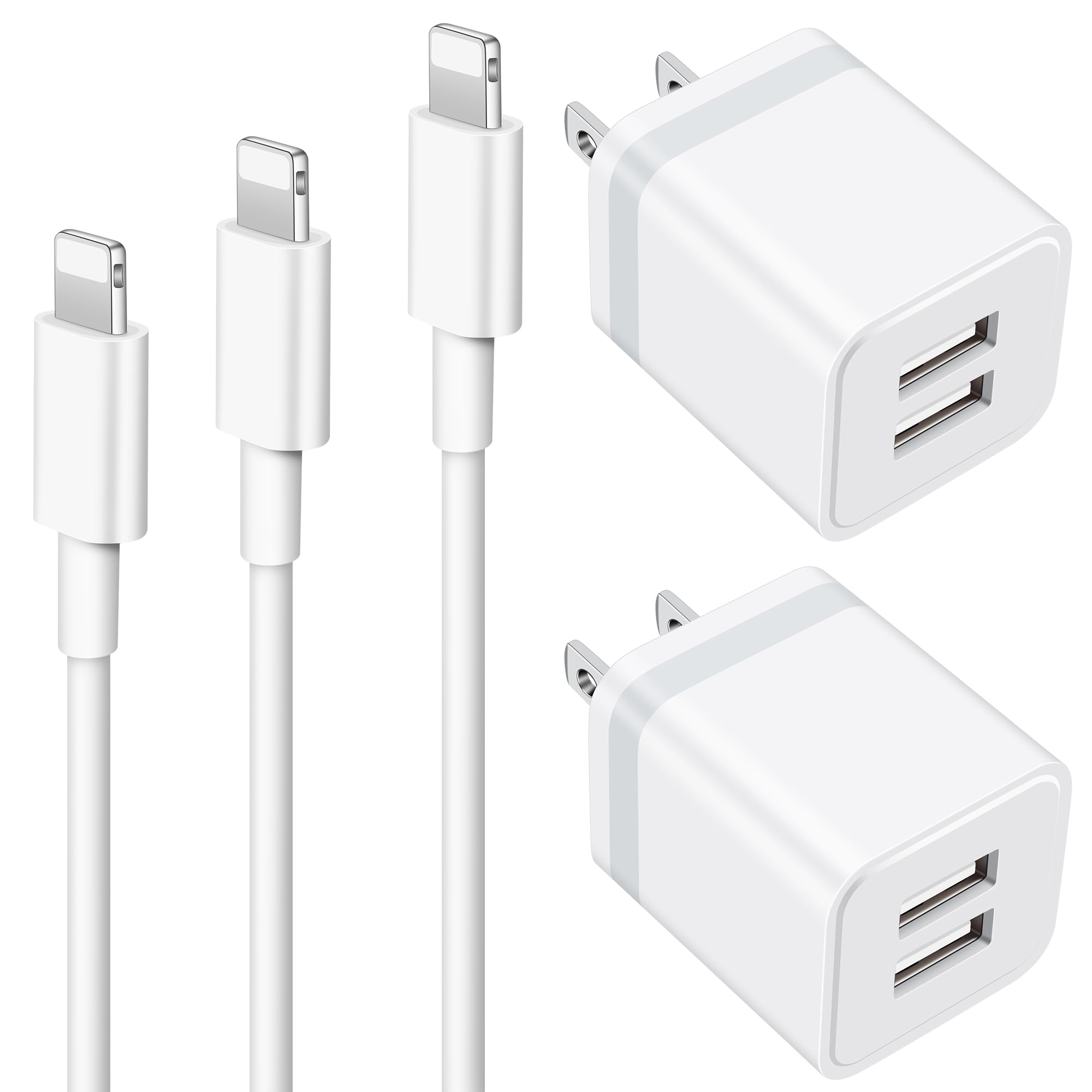 MFi Certified iPhone Charger - ARCCRA 3FT/6FT/10FT Lightning Cable with Dual USB Wall Charger for iPhone 14/13/12/11/XS/XR/X/8/7/6 - Fast Charging, Durable Cord - Perfect for Home, Office & Travel Use